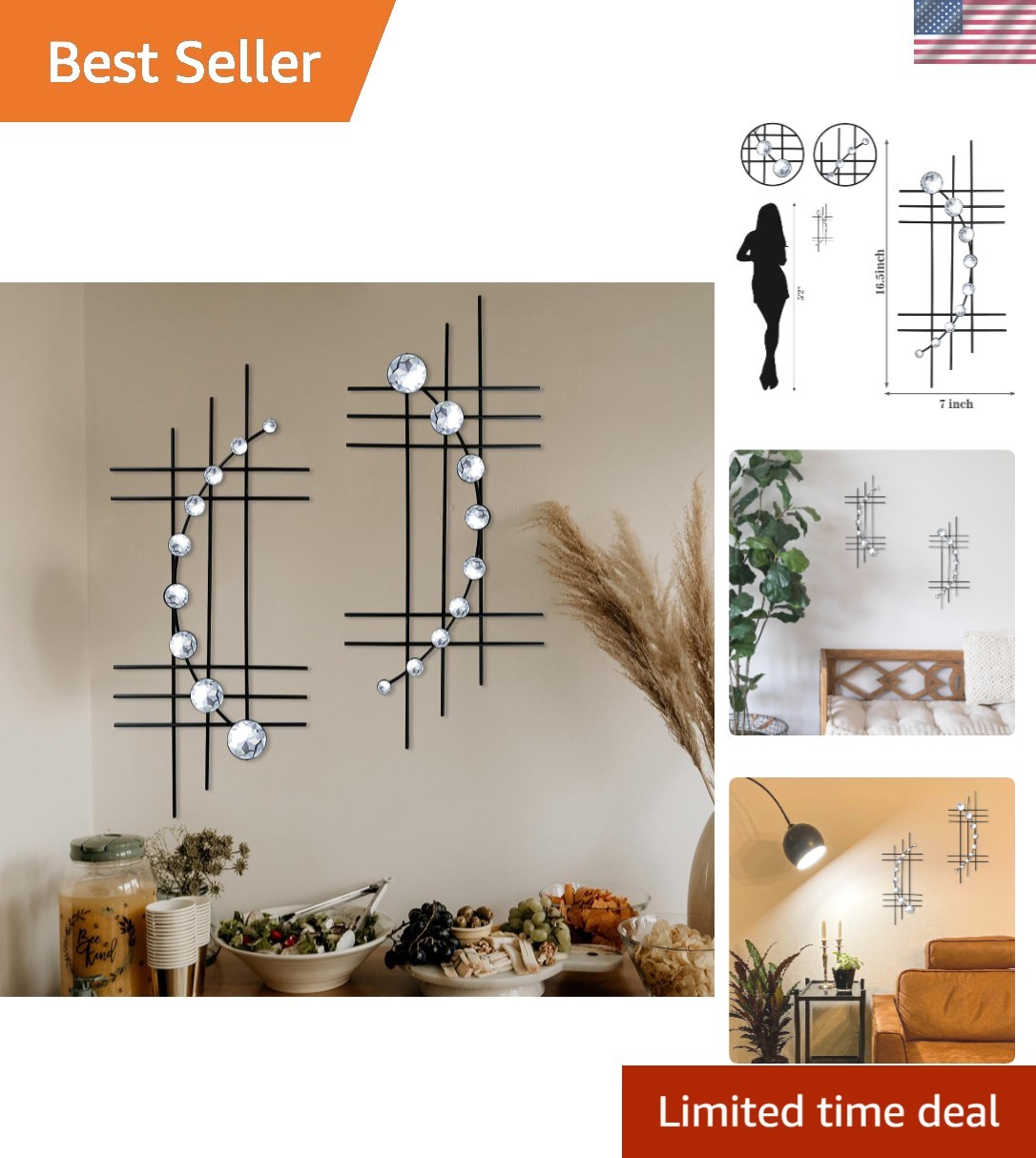 Elevate Your Space with 16.5"/24" Black Abstract Wall Art – 2 Piece Set
