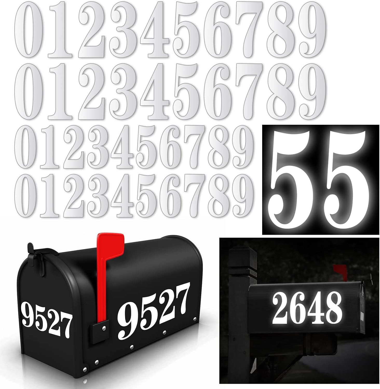 60 PCS White Mailbox Numbers, Vinyl Waterproof Stickers for Outside, Address on