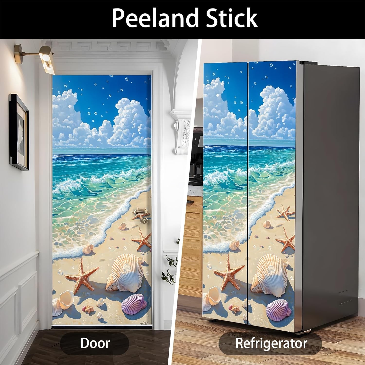 Self-Adhesive Refrigerator Wrap Set Removable Vinyl Fridge Stickers Peel & Stick