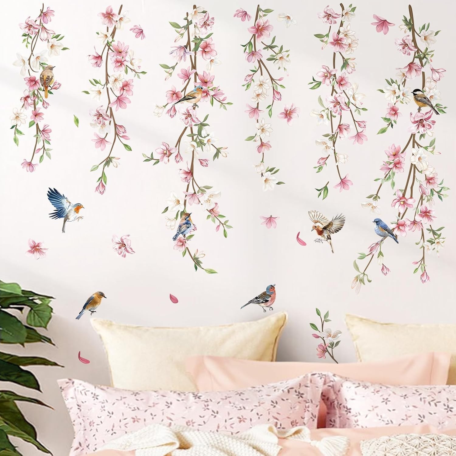 Waterproof Floral Wall Stickers: Bright Birds and Vines for Living Spaces