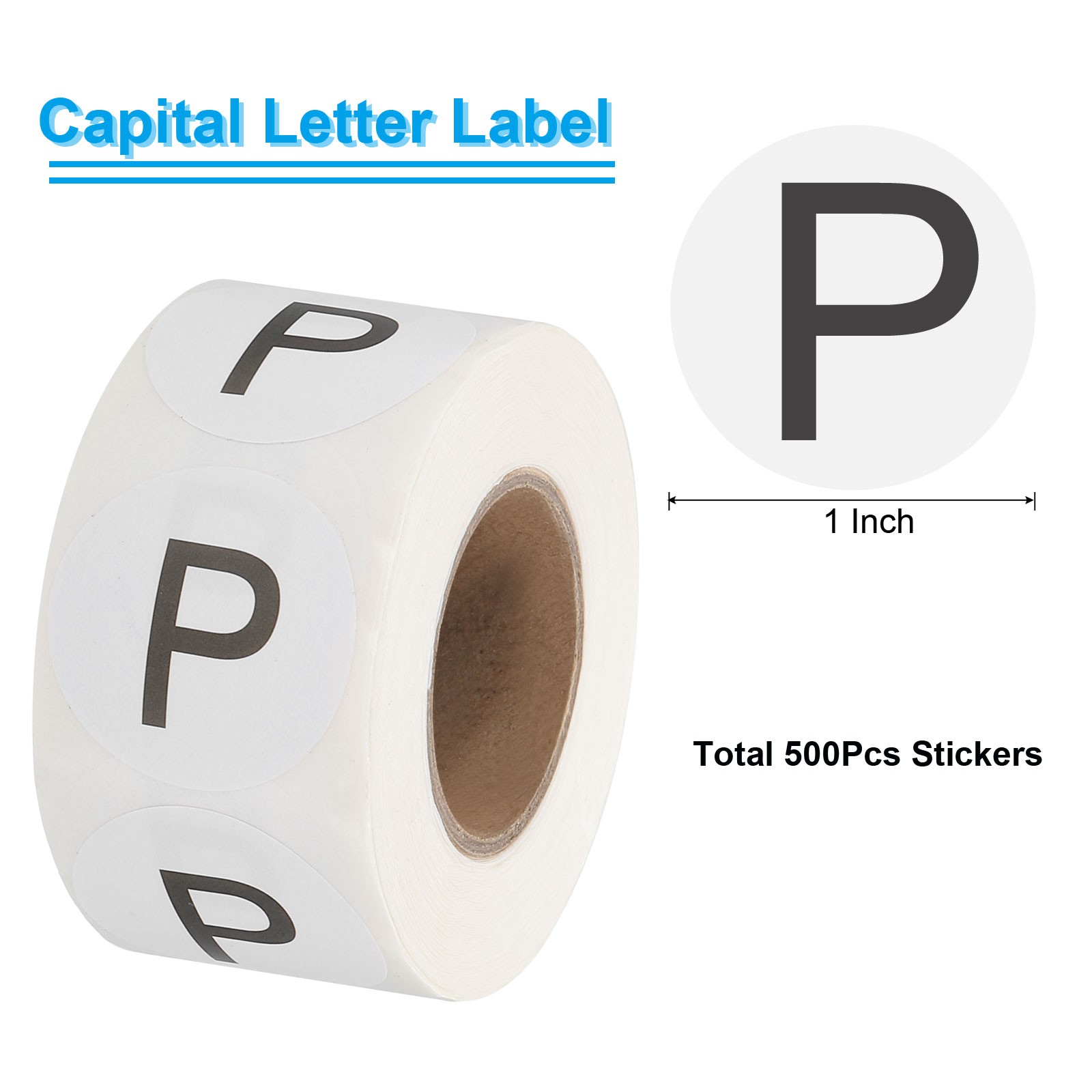 Letter P Inventory Labels, 1 Inch Capital Letter Stickers (1Roll/Total 500Pcs)
