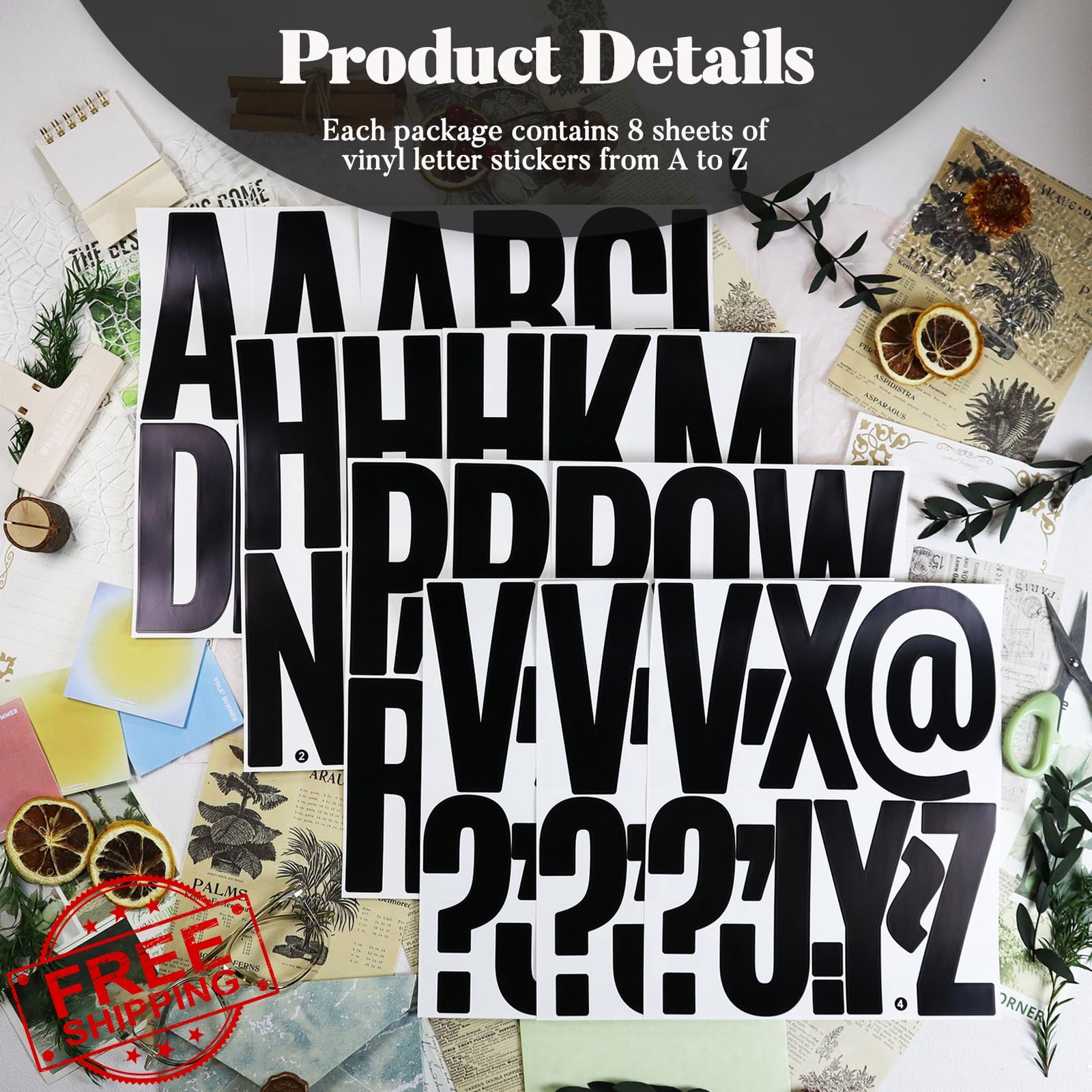 BINLINHONGO 114 Large Alphabet Stickers, 12 Sheets 5 Inch Self-Adhesive Vinyl…