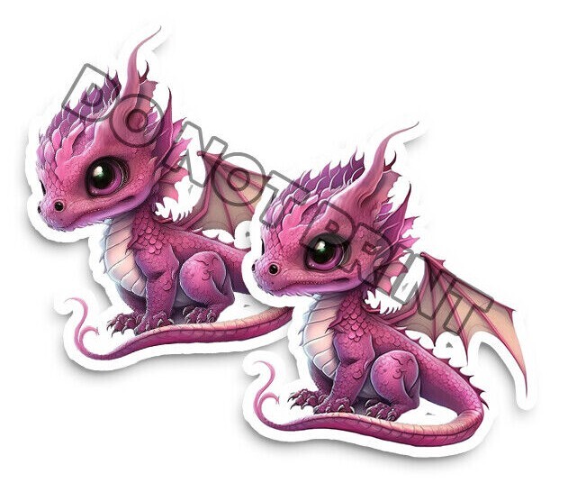 Baby Dragon Stickers Pink Dragons with Bat Wings Die Cut Decals Set of 2 M33030