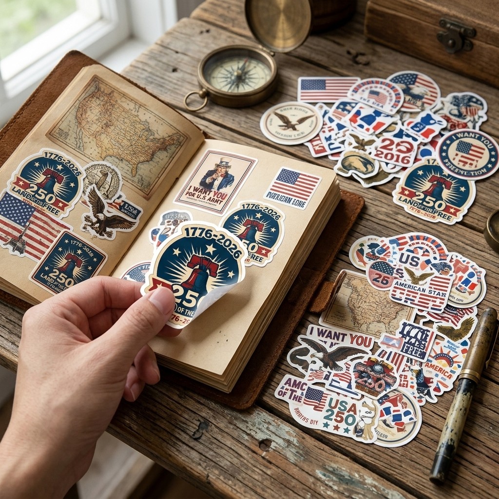 56Pcs USA 250th Anniversary Patriotic Stickers Waterproof Decals for Luggage