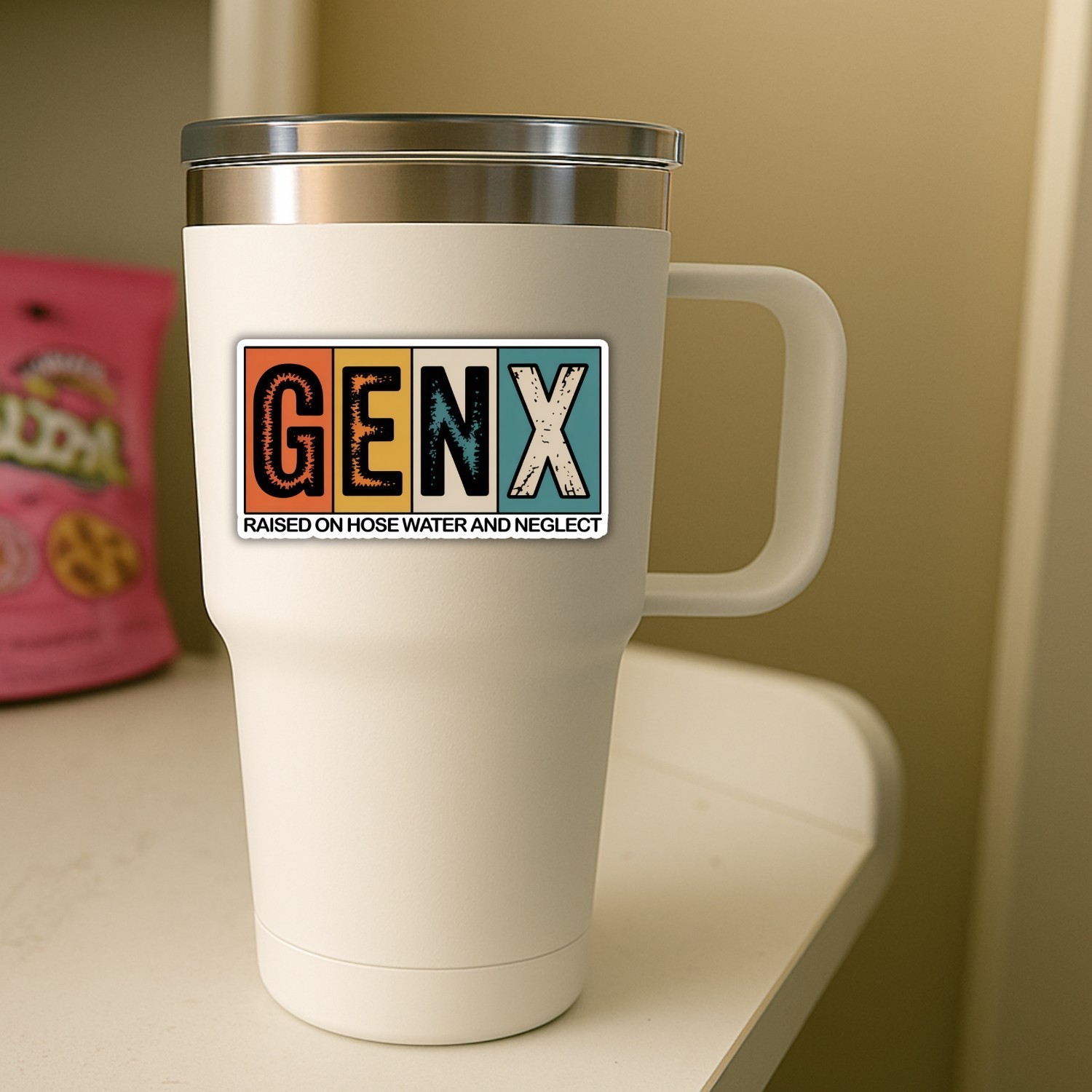 Gen X Raised on Hose Water Stickers: Funny Sarcastic Vinyl Decals – 4 Pack