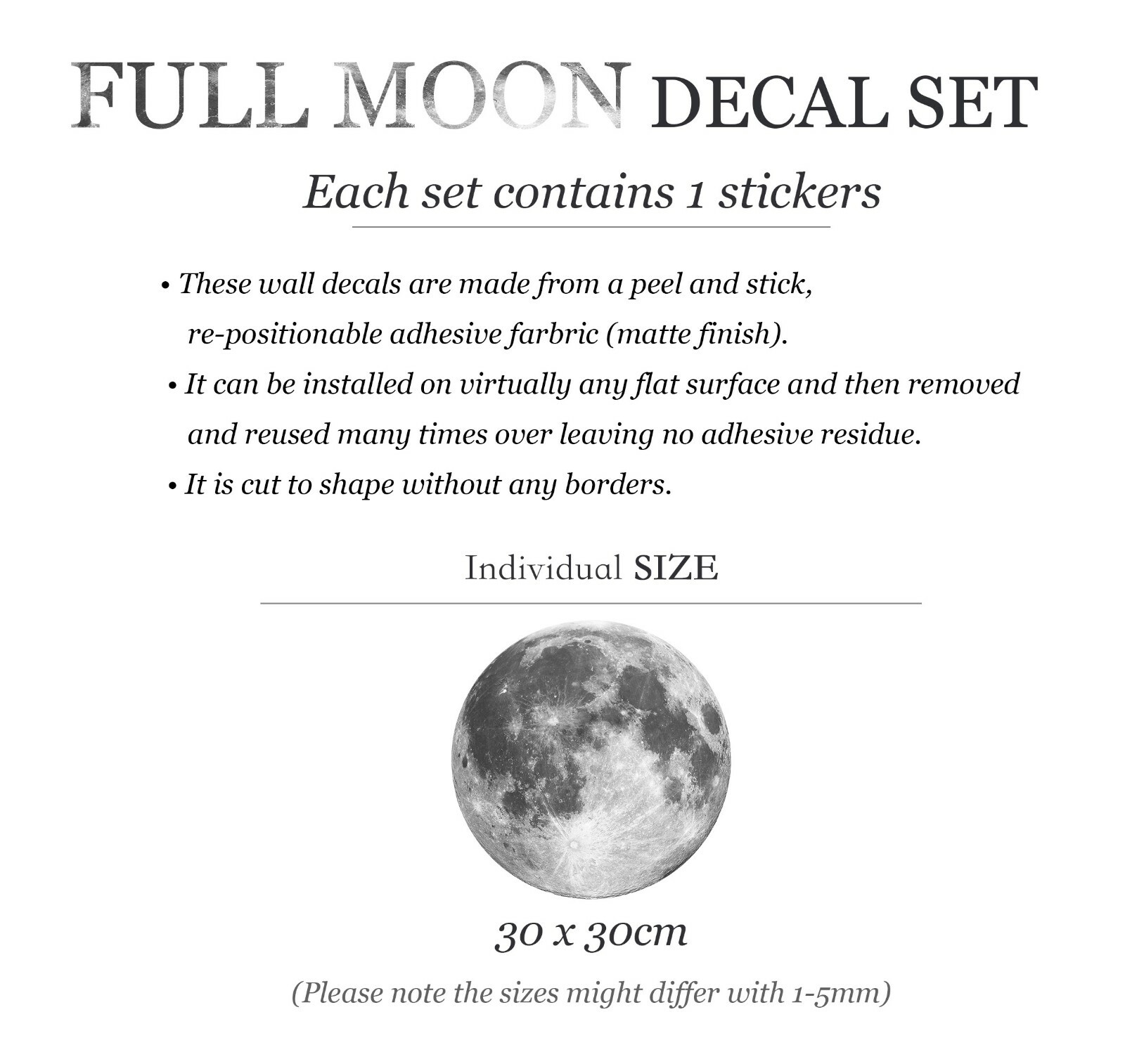 Full moon wall sticker Space stickers moon Remove wall decals Room Decor Gift
