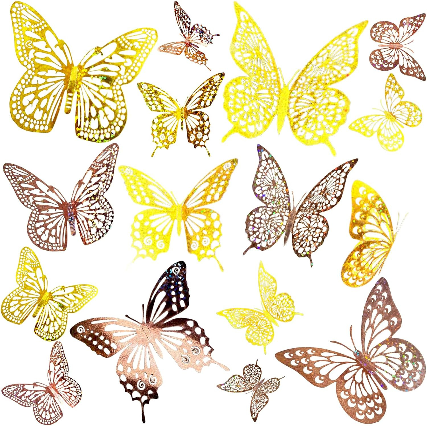 3D Laser Sivery Butterfly Wall Stickers – 48 Pcs with 4 Styles & 3 Sizes, Remova