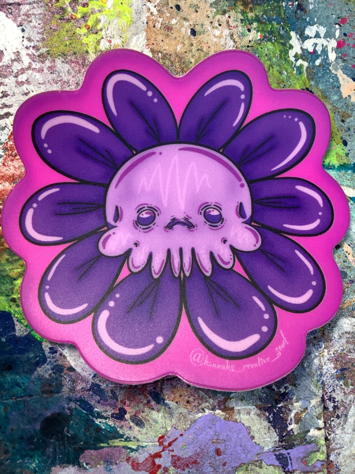 Whimsical Cute Skull Flower Color Morph Vinyl Sticker, Weather Proof, Creepy