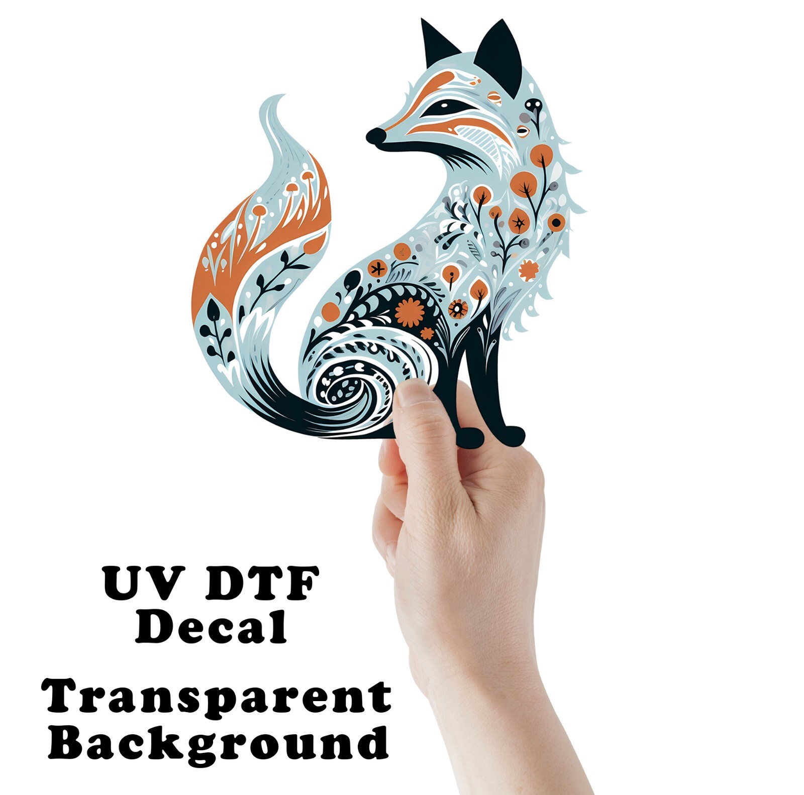 Christmas Blue Folk Art Fox UV DTF Transparent Sticker / Decal