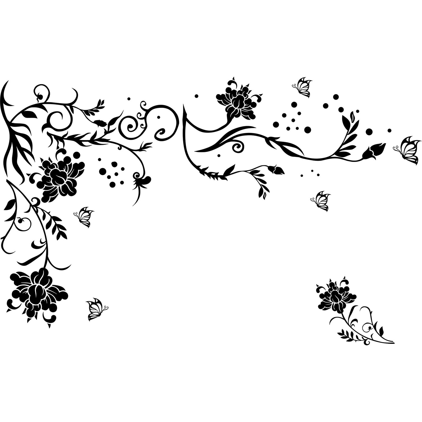 Black Vines Wall Decals Flowers Wall Stickers Twigs Vine Wall Decal DIY Remov…