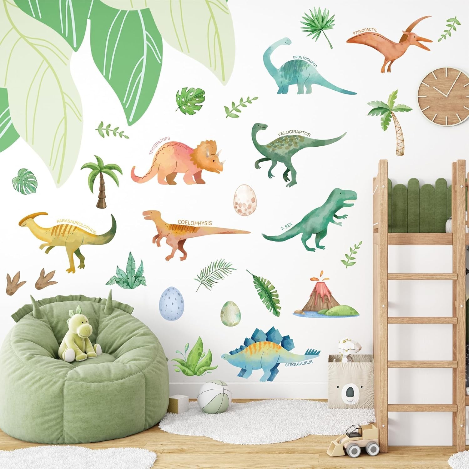 Dinosaur Wall Decals- Dino Palm Tree Wall Stickers Peel and Stick Wall Decor …