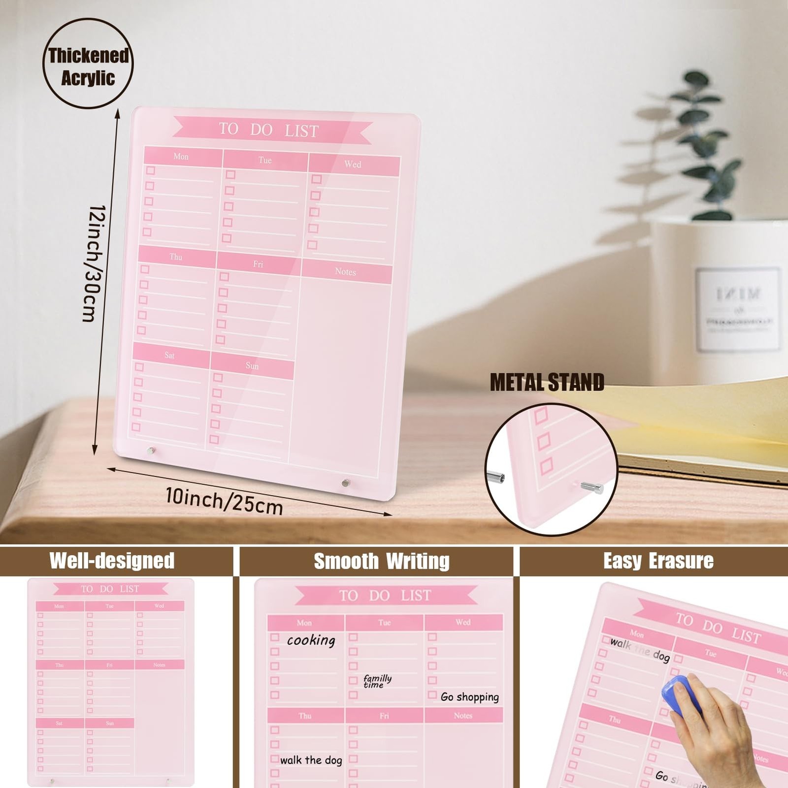 Weekly Planner Dry Erase Board for Desk,10"x12",Acrylic Desk Calendar to Do…