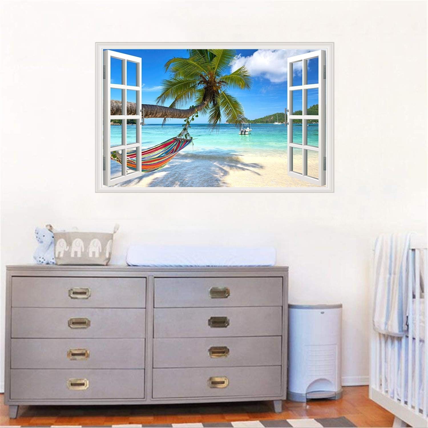 Beach Seascape Fake Window Decal for Living Room