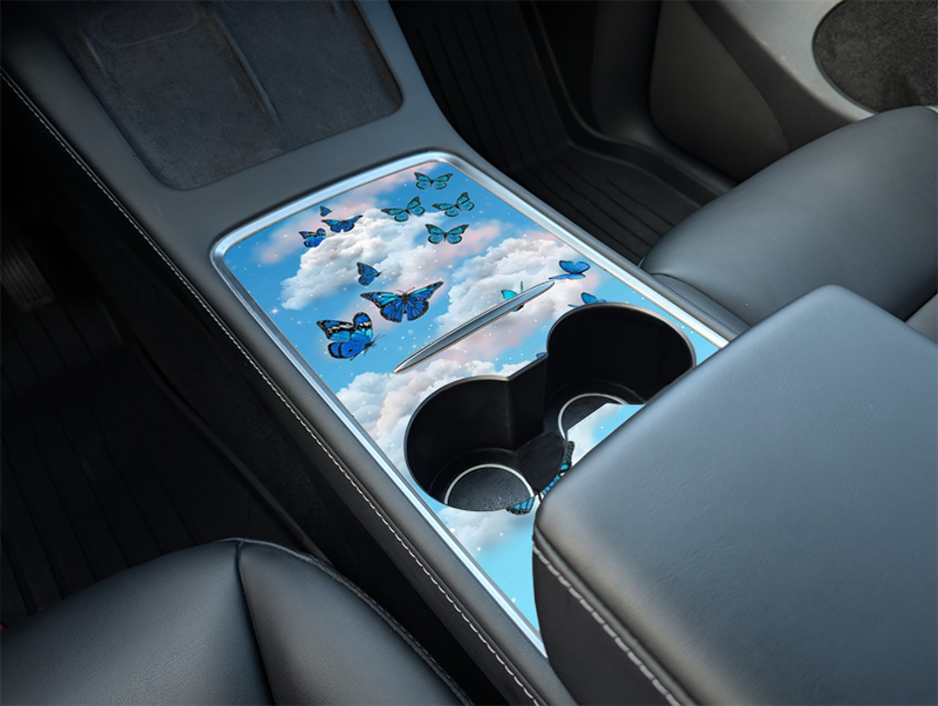 Tesla Model Y Center Console Shimmering Sky Butterfly Wrap Kit (2021–2025) | Pre