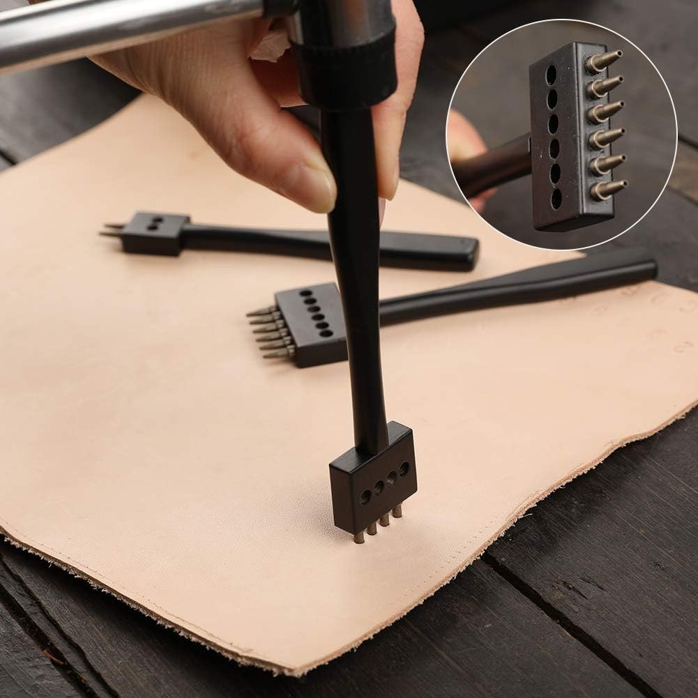 Leather Hole Punch, Prong Punch, Black Hole Punch Tool 5mm, 2/4/6 Lacing Stit…