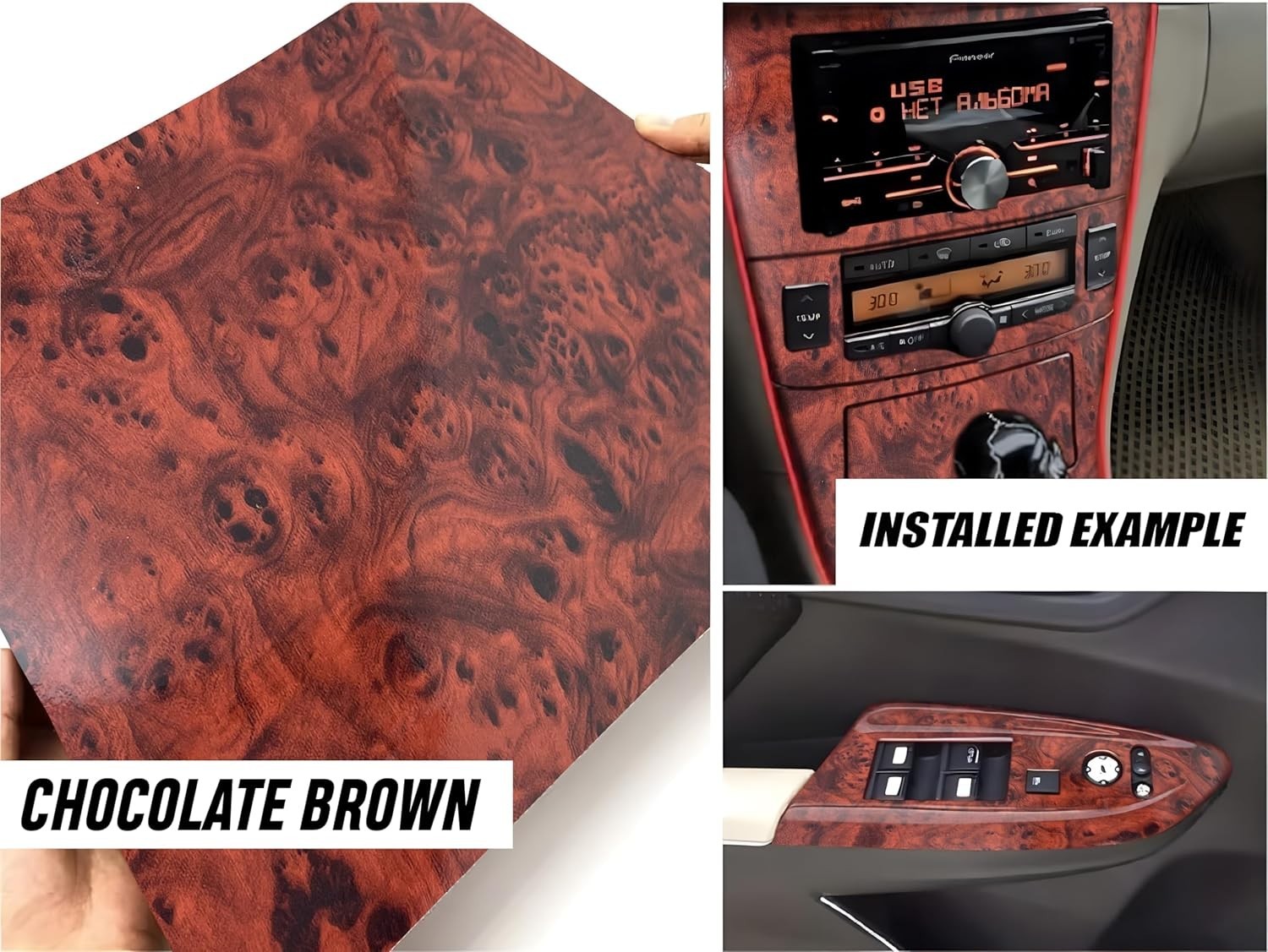 Mahogany Vinyl Wrap -Self Adhesive Film 12 X 60 Inch Glossy Wood Grain Decal Sti