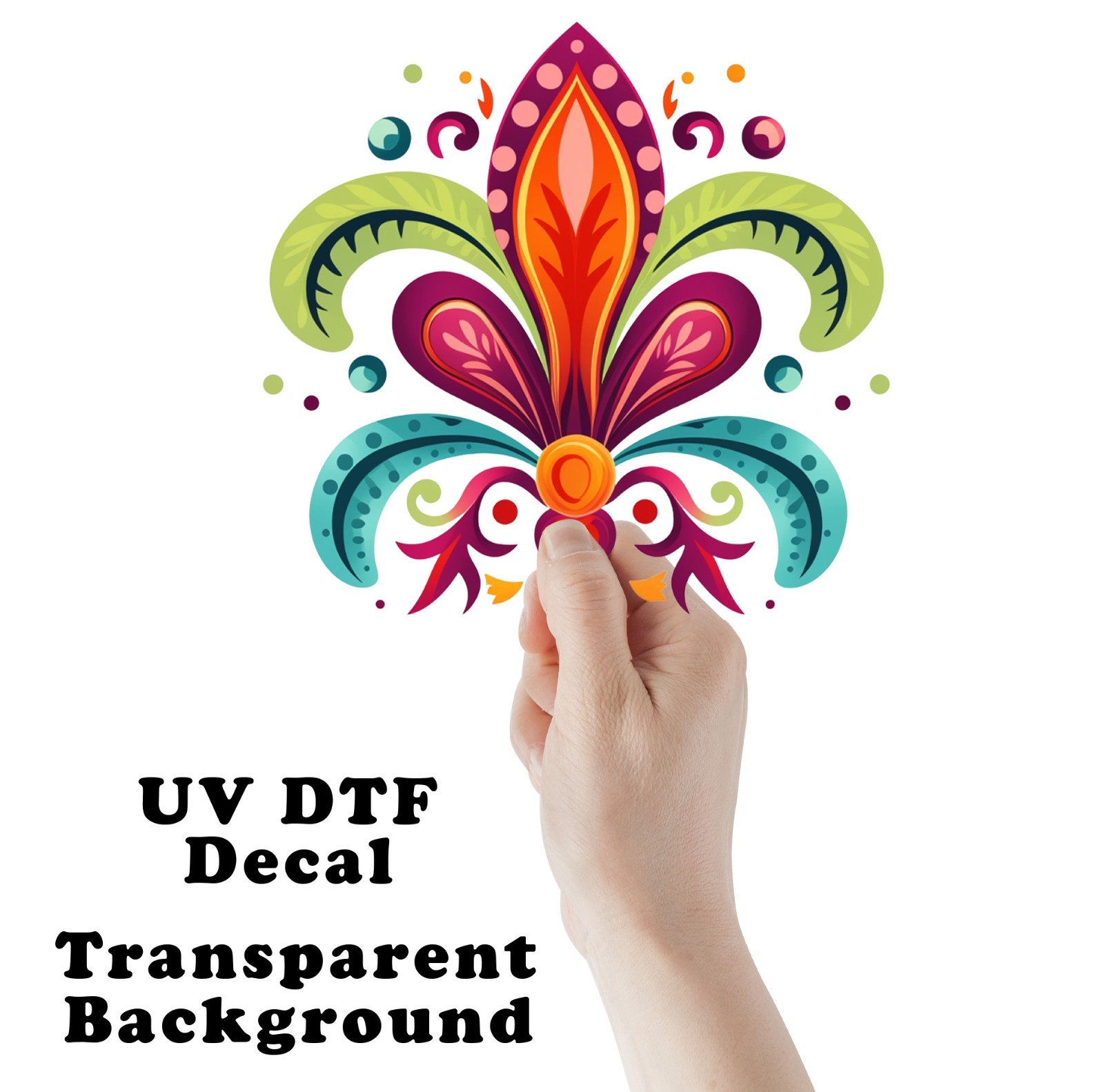 Colorful Folk Art Fleur de Lis UV DTF Transparent Sticker / Decal