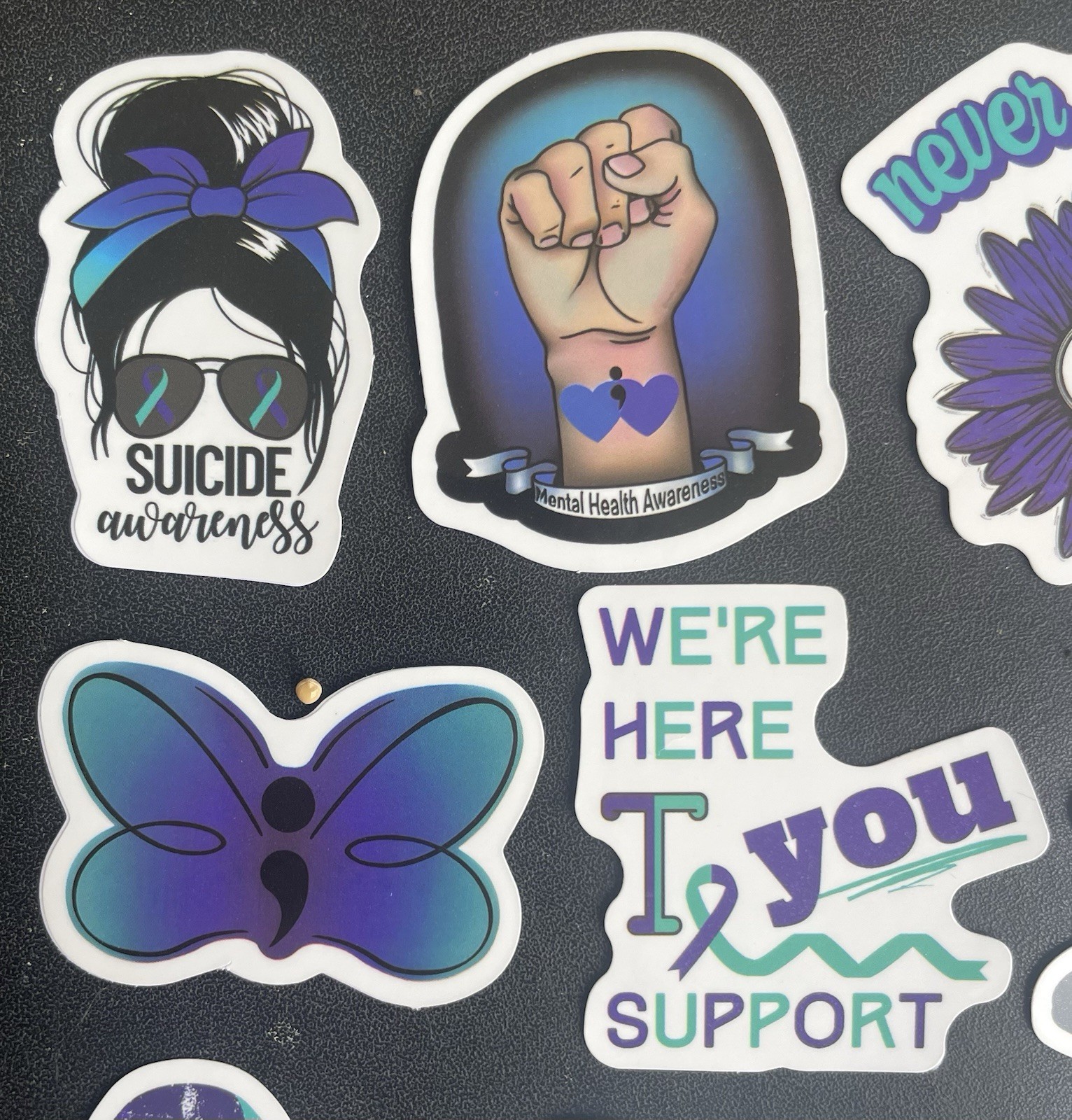 20 Suicide Prevention Awareness Stickers Purple Teal As Shown