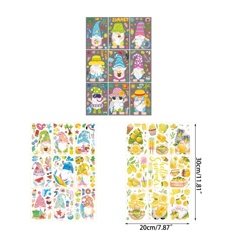 9 Sheets Summer Window Clings Wall Stickers Beach Watermelon Lemon Window Decals