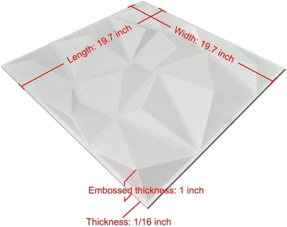 12 Pack 3D Diamond Design Wall Panels 19.7"x19.7" PVC Panel for Interior Wall…