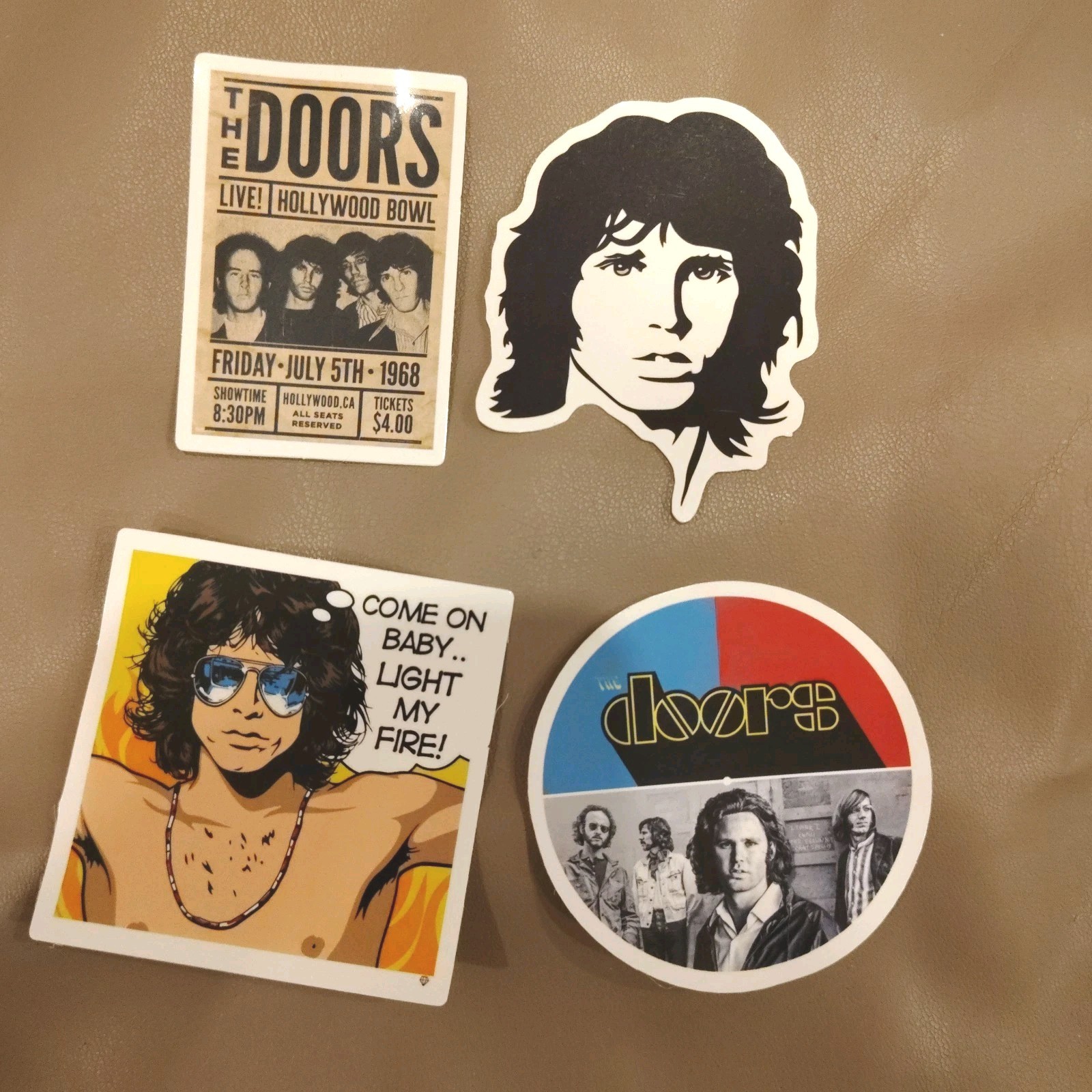 Lot of 4 THE DOORS 1" to 3" Band Logo Stickers JIM MORRISON B37