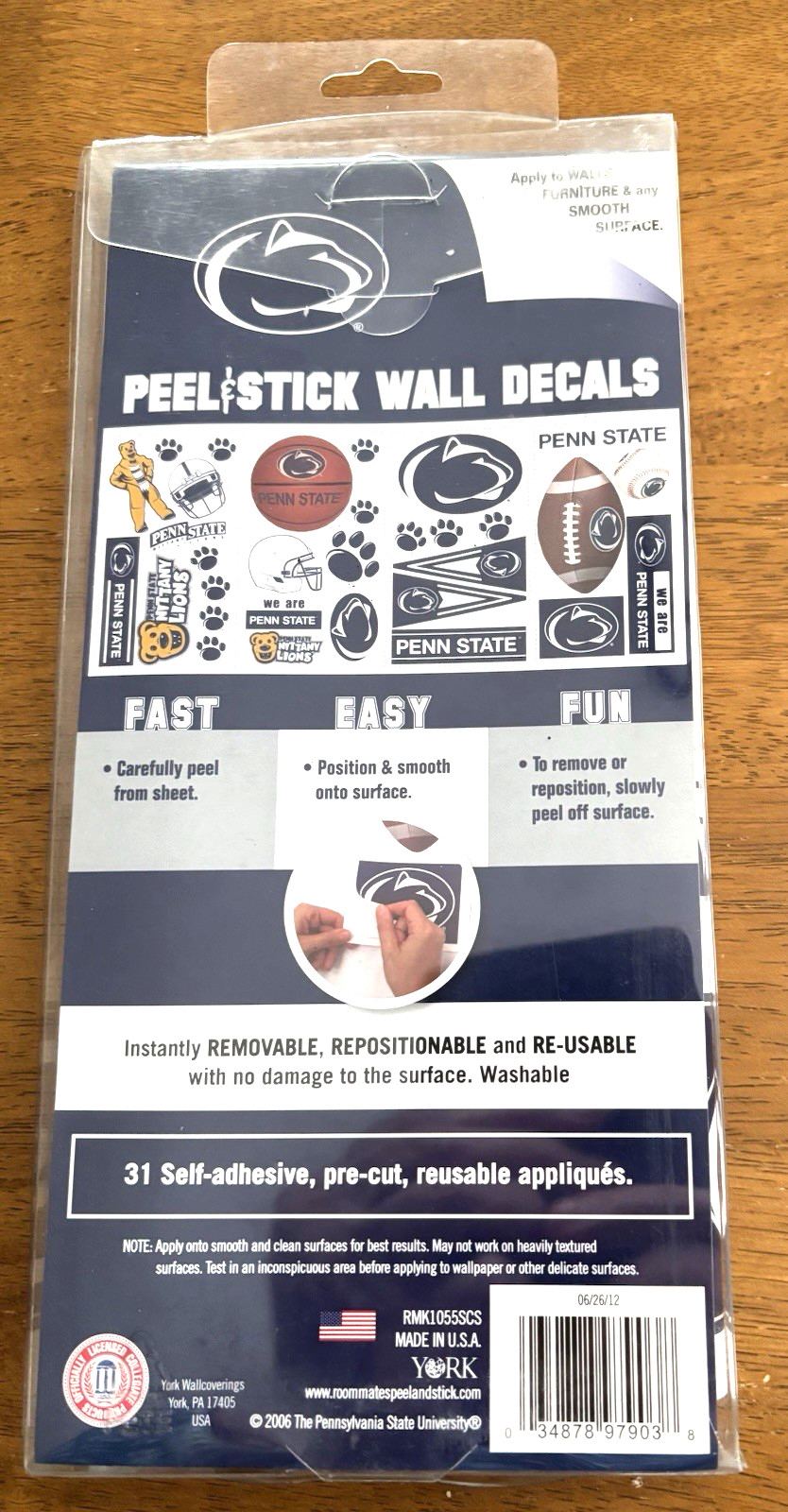 Penn State NIP 31 Peel Stick Wall Decals Removable Repositionable Re-Useable