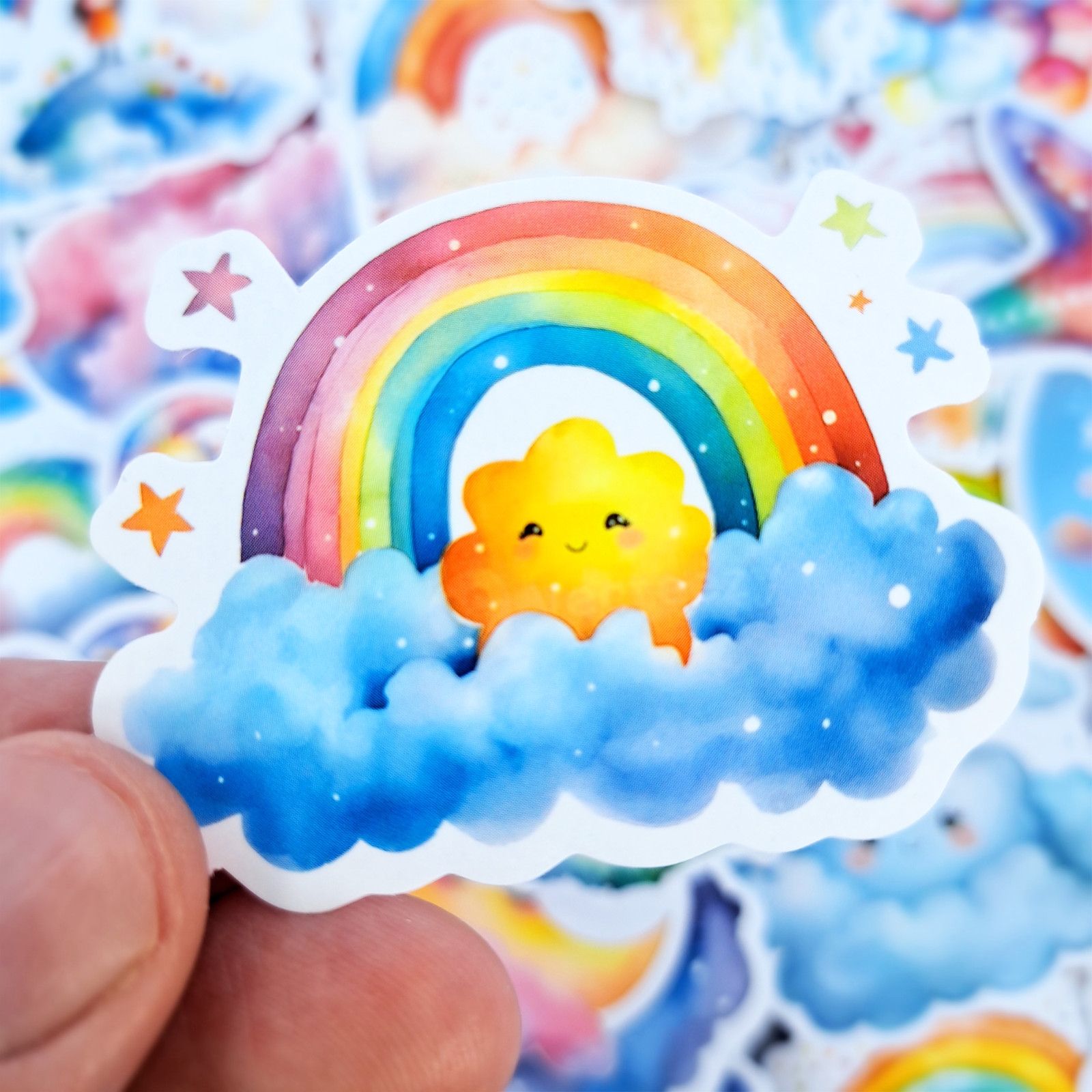 50 PCS Baby Rainbow Sticker Pack Fairytale Rabbits Fluffy Clouds Cartoon Gifts
