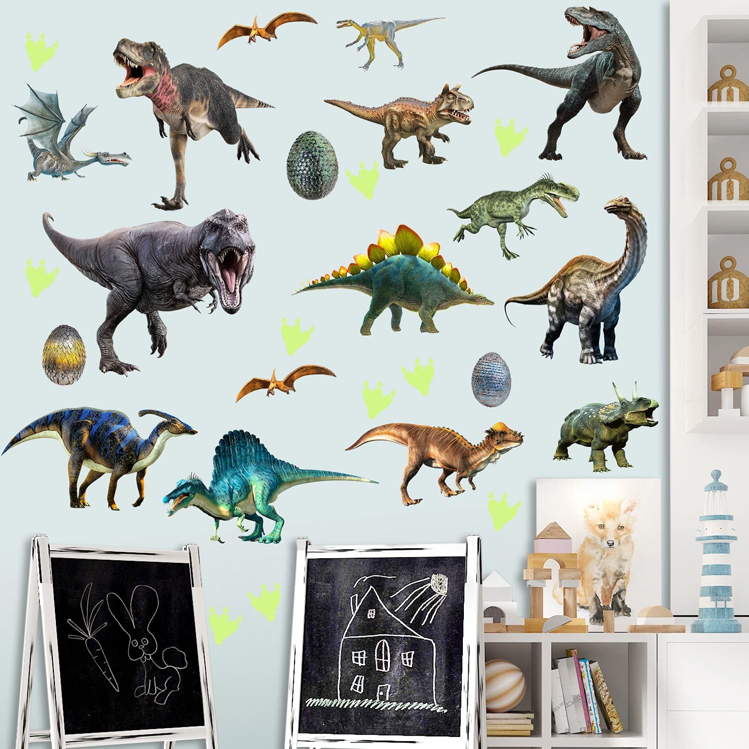 Glow in the Dark Dinosaur Wall Decals Stickers for Kids Bedroom Nursery Decor