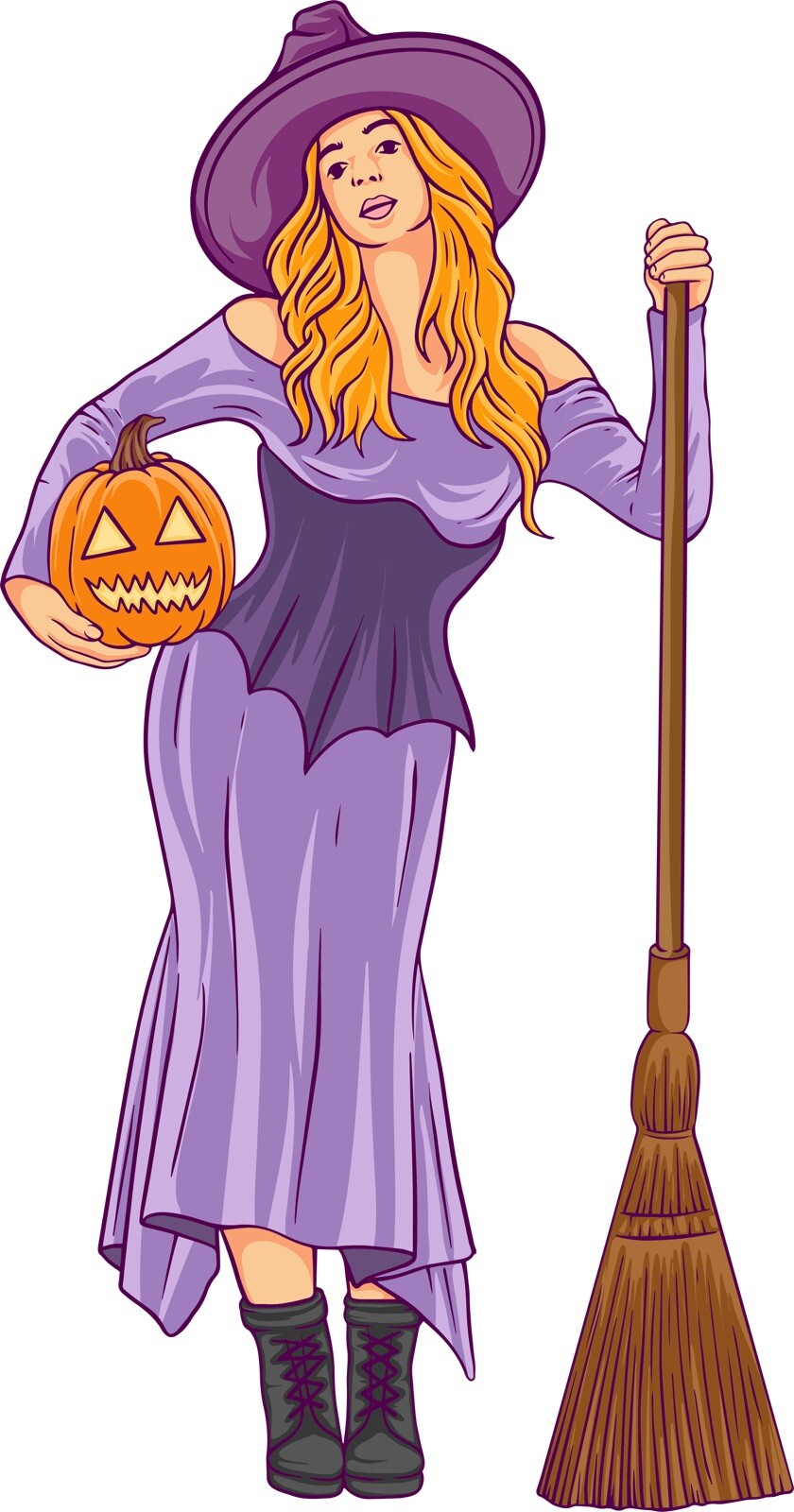 Halloween Phone Sticker (2 Inch) Witch Broom Girl Black Bats