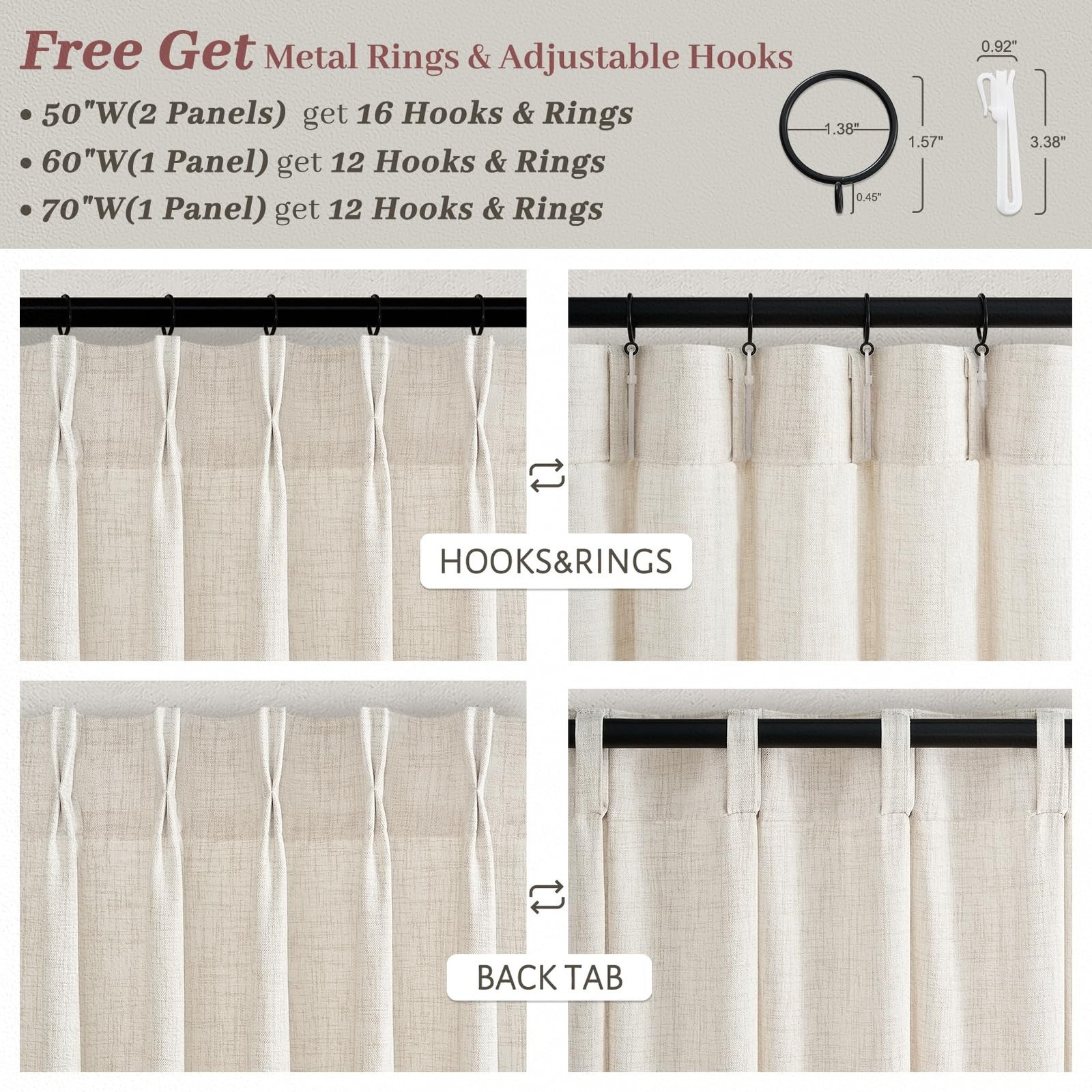 Pleated Birch 92 Inch Curtains for Living Room 2 Panels Set, Memory Shape Thi…