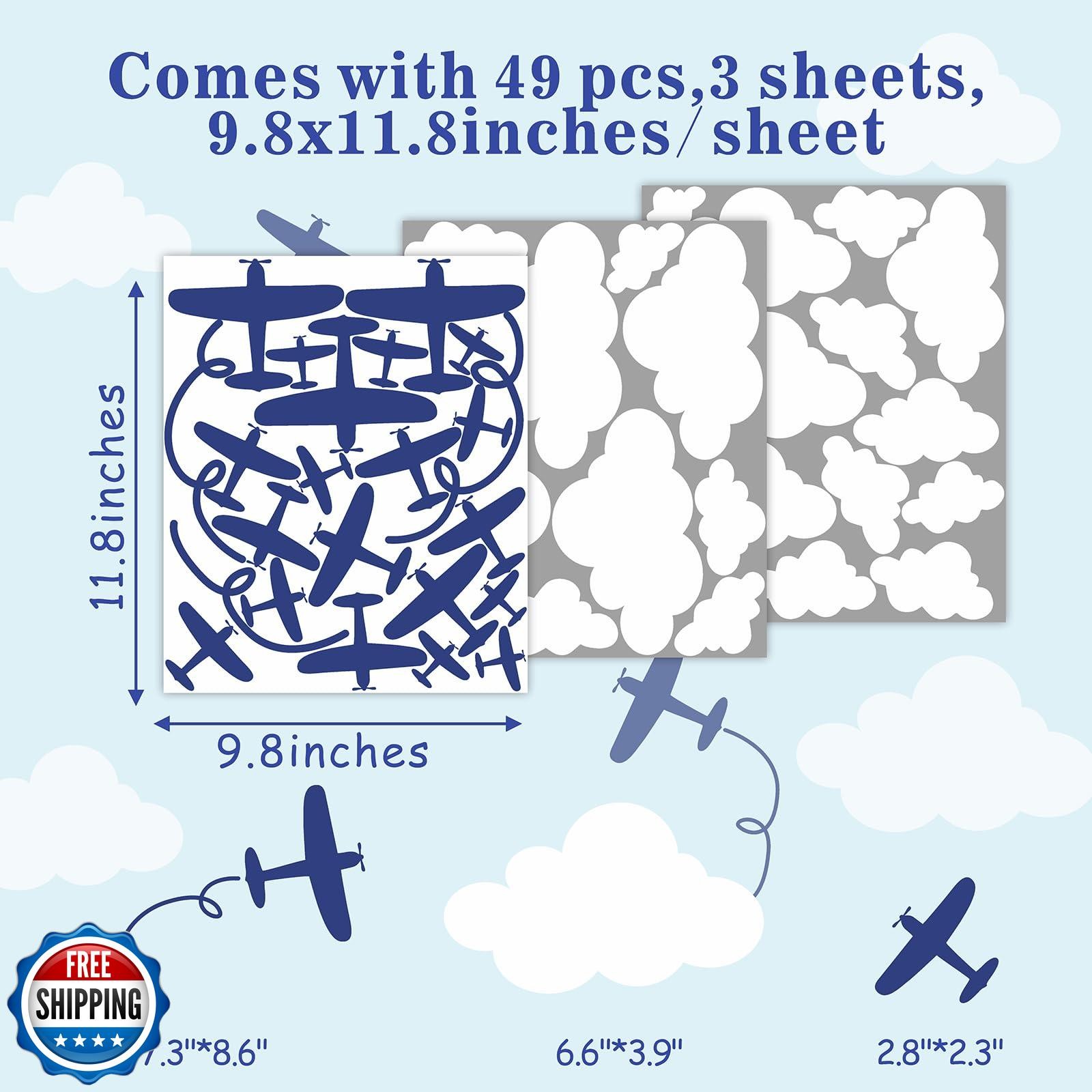 Airplane Wall Stickers Aircraft Plane Wall Decals Peel and Stick White Cloud