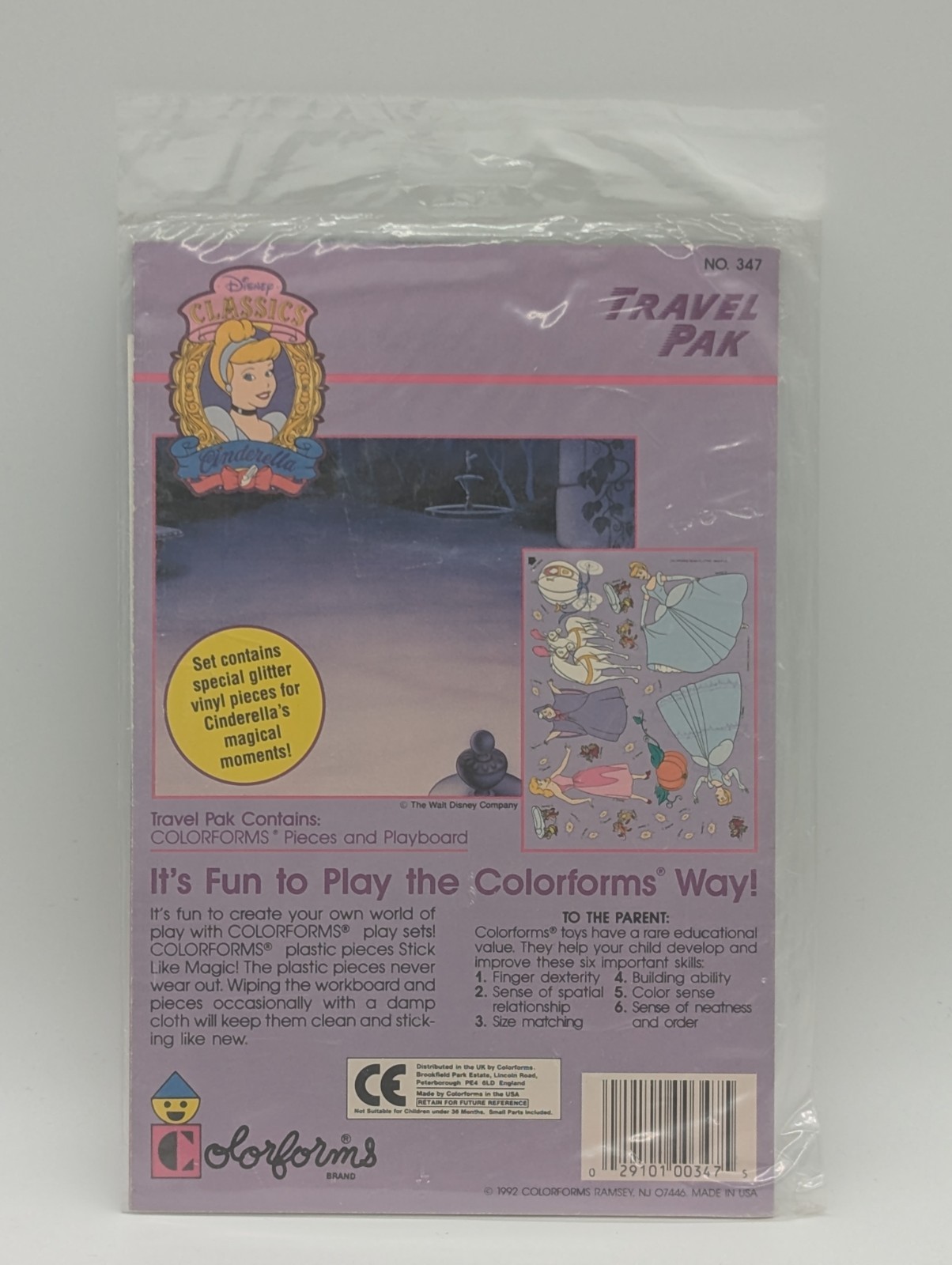Colorforms Travel Pak Cinderella Princess Cling Scenes Reusable Fun Glitter