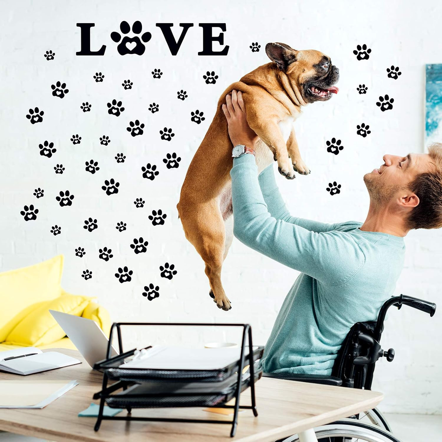 61 Pieces Paw Love Dog Wall Decor Decals Vinyl Prints Sticker Black Color