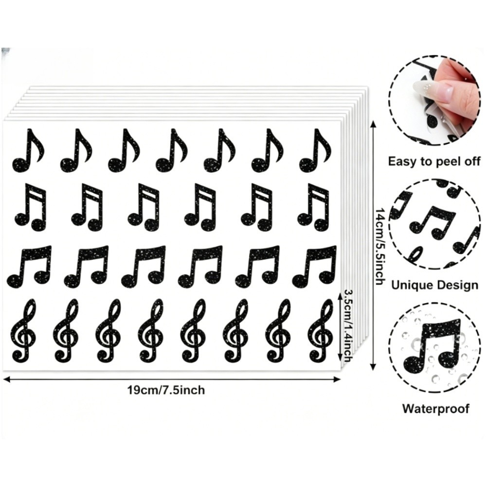 Transparent BOPP Music Stickers 20 Count Gold Black for Teacher Appreciation