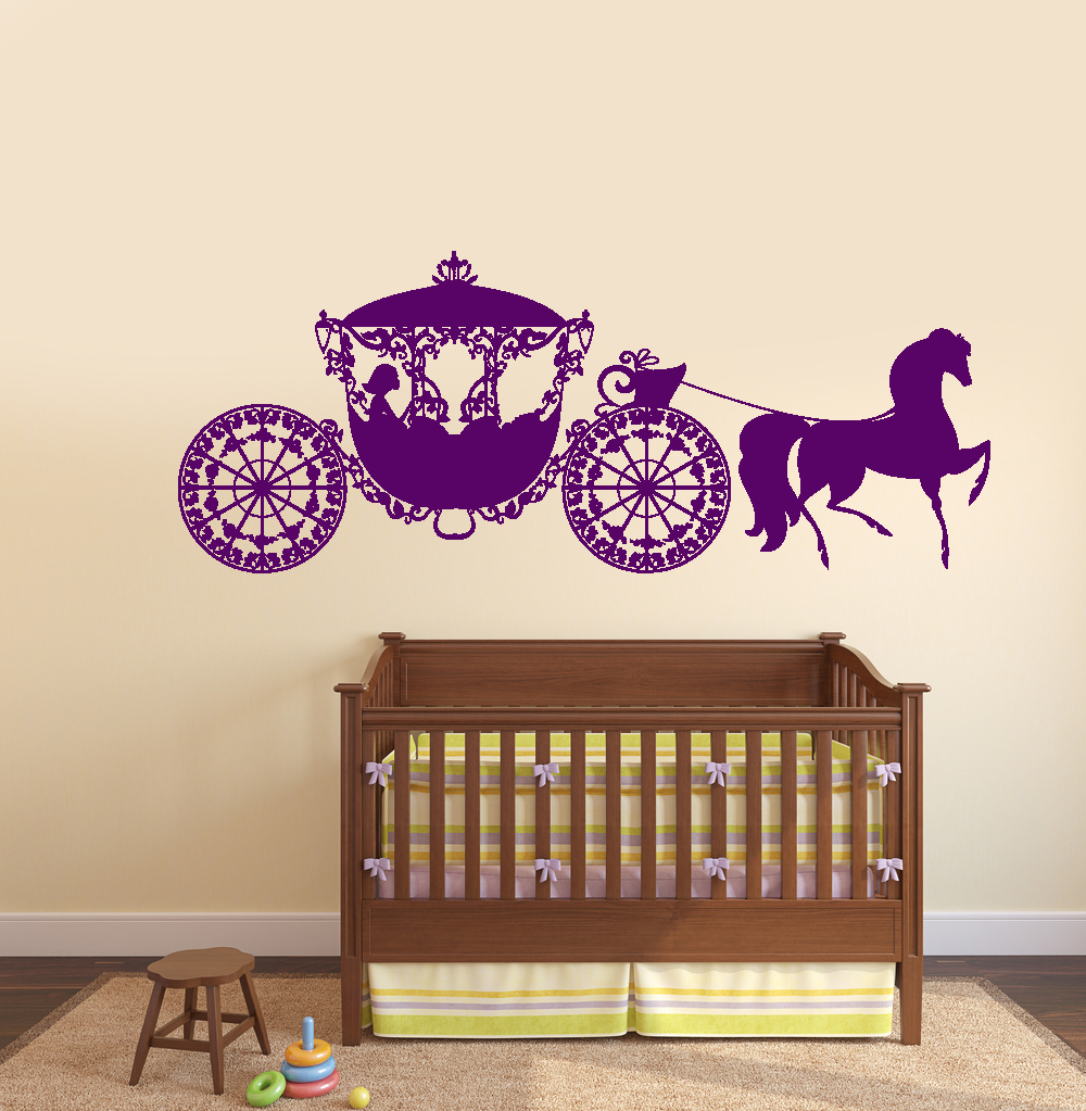 Wall Vinyl Decal Fairytale Fairy Carriage Fantasy Dream Princess Bedroom z3782