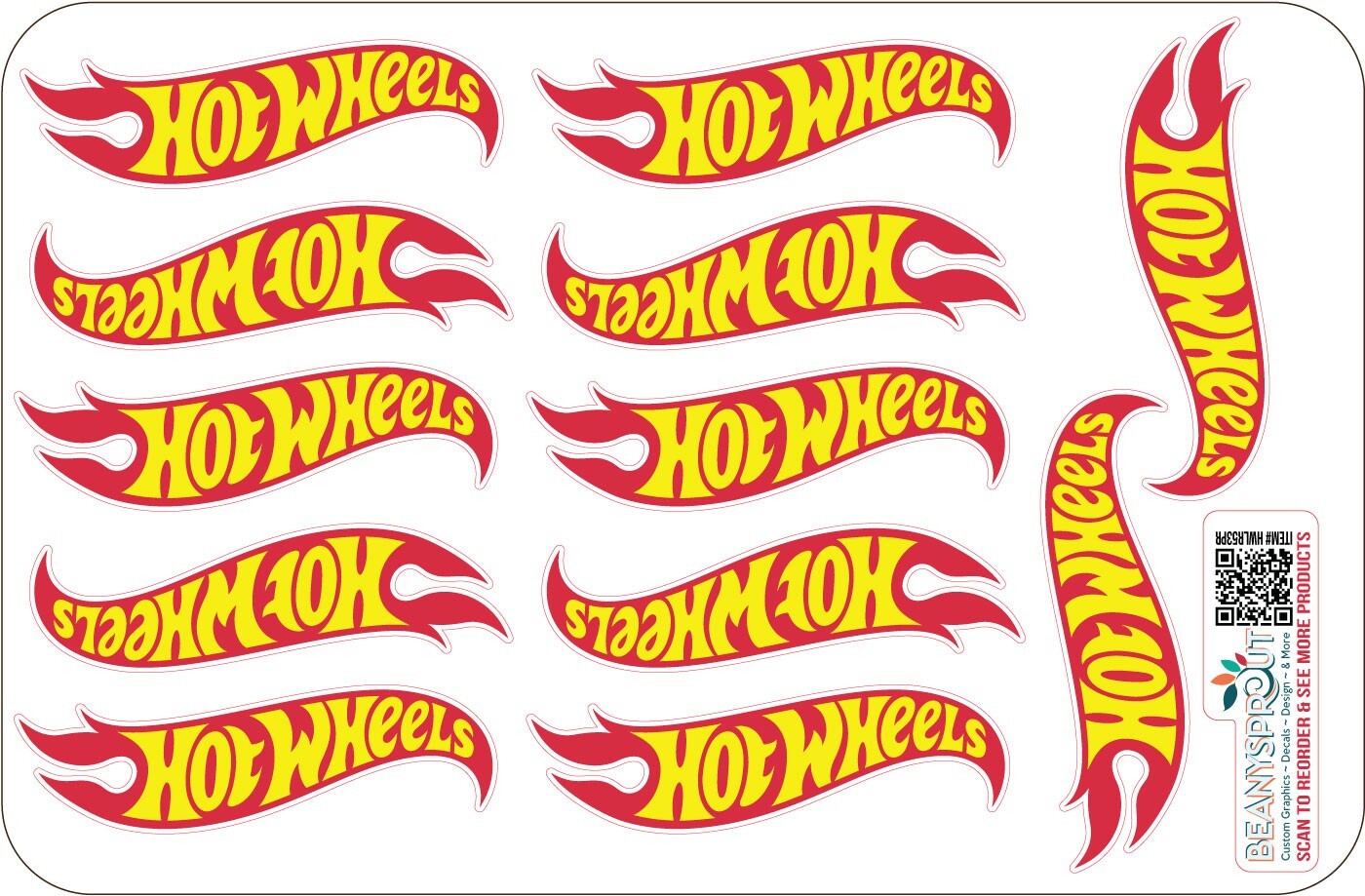 Hot wheels logos 3" long sheet of 12 decal stickers
