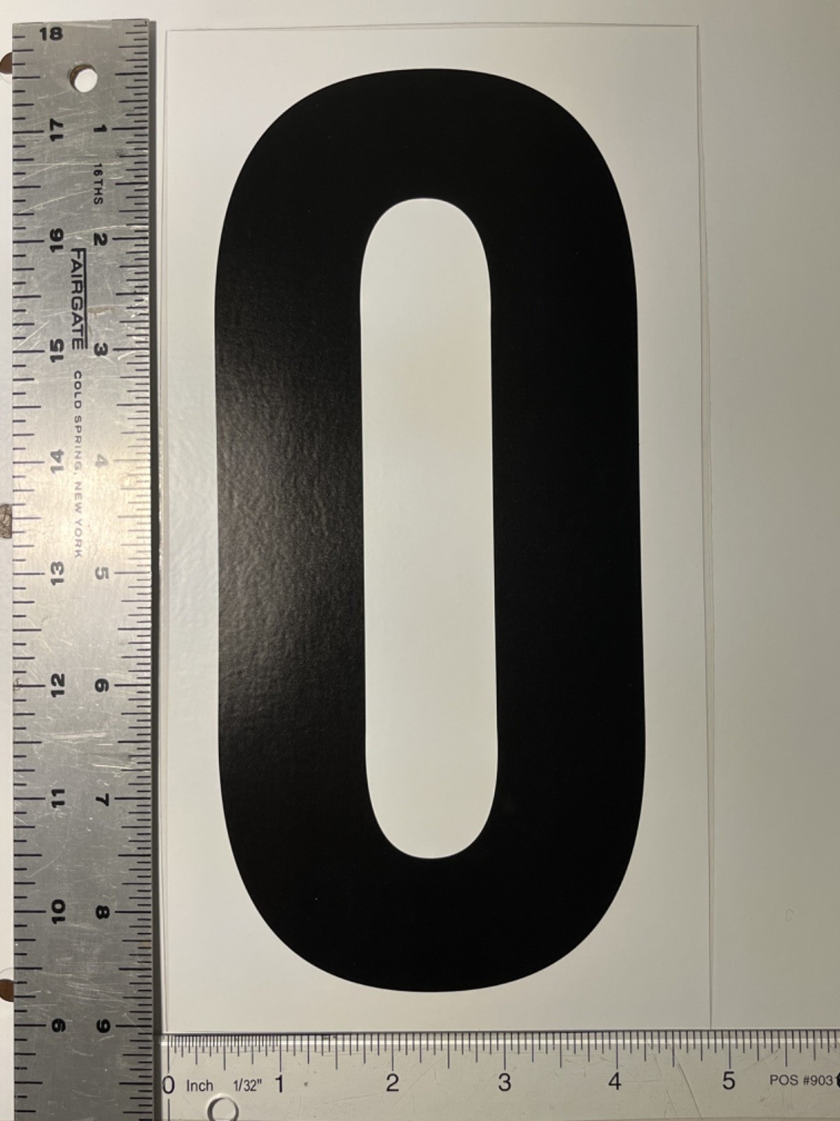 #0 Vinyl Number Sticker Large 9" x 5" black on white for outdoor