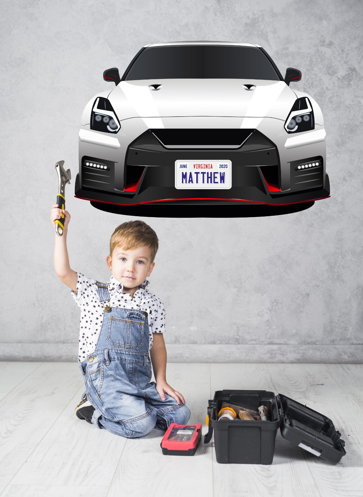 Personalized Car Wall Decal – Custom Name Car Wall Sticker, Kid Room Decor se208