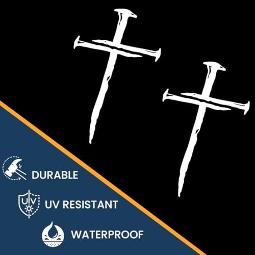 Cross of Nails Sticker – Vinyl Christian Sign Decal, Pack of 2, 5.9 x 4 inches