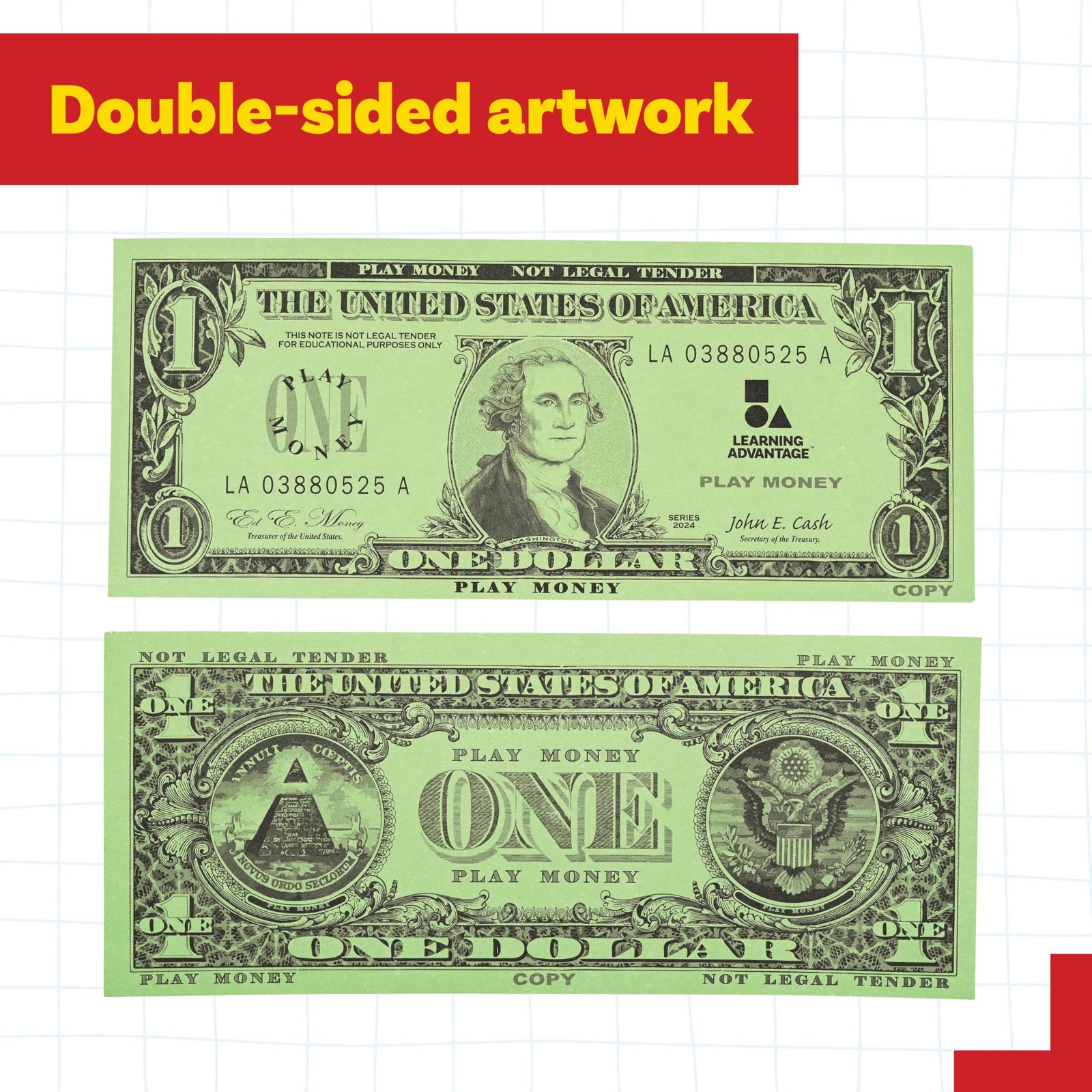 LEARNING ADVANTAGE One Dollar Play Bills | Set of 1 Count (Pack 1), Green