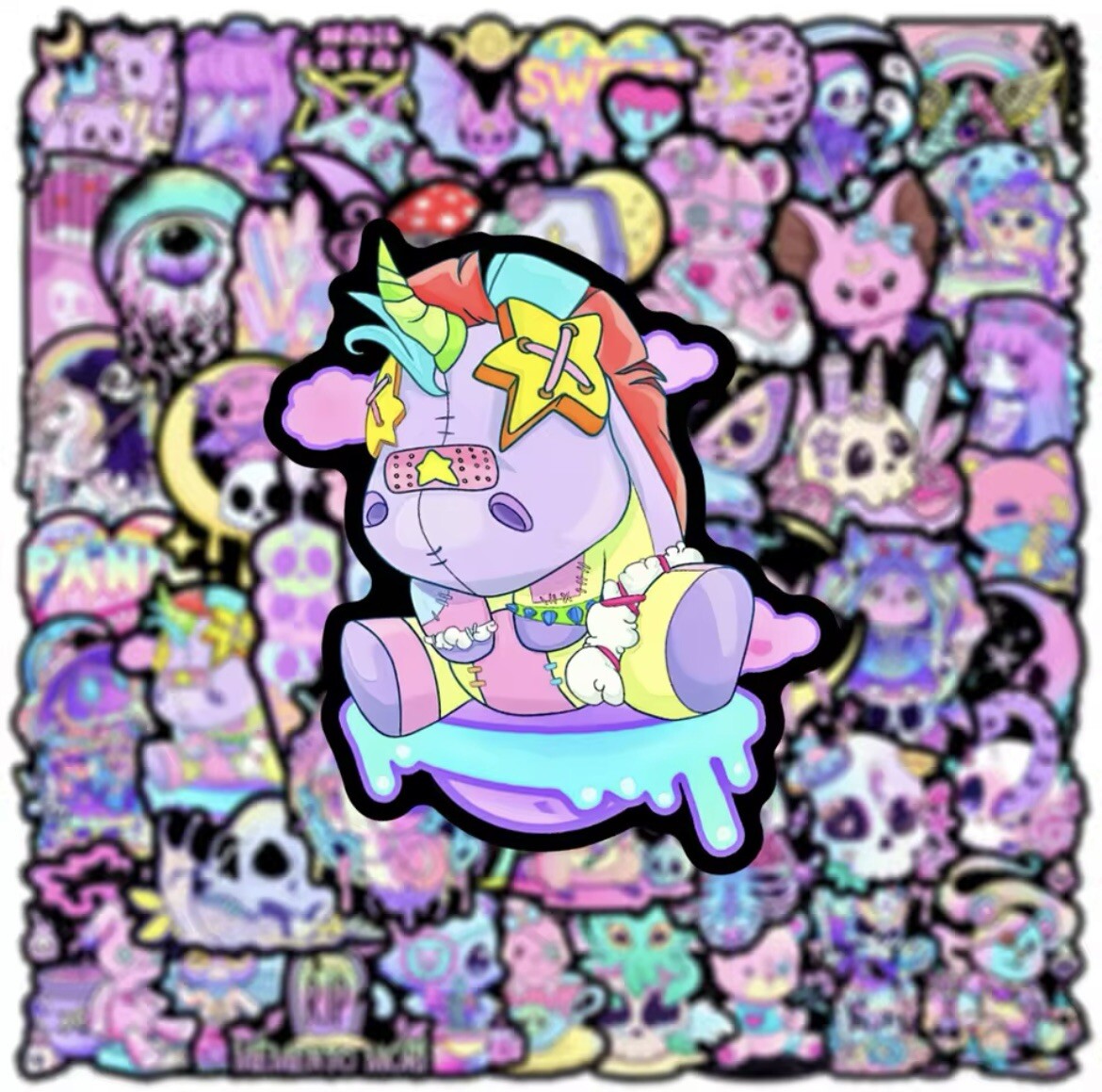 Cute Gothic Stickers 50pk Mixed Pastel Cute Goth Pink Fun Stickers