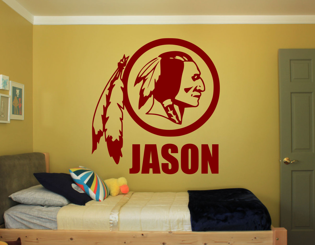 REDSKINS LOGO w/ NAME CUSTOM WALL VINYL DECAL STICKER REMOVABLE 22" color choice