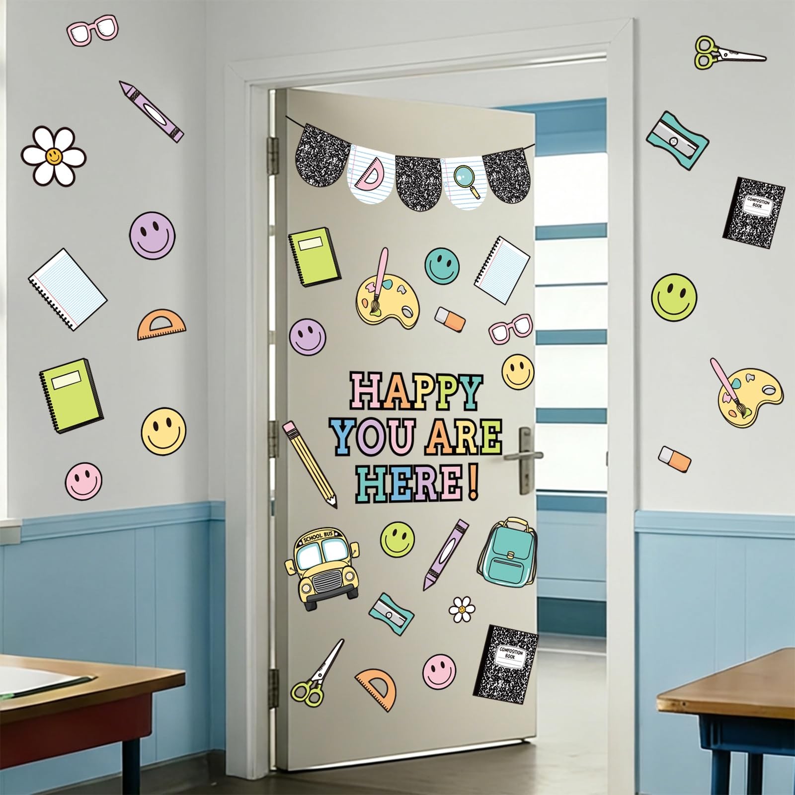 JarThenaAMCS Classroom Door Cover Decoration Sticker Pastel Window Door Cling…