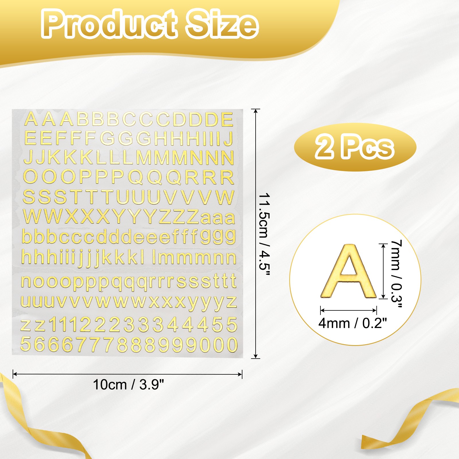 2 Sheets Letter Stickers 0.28" Mini Letter Stickers Alphabet Stickers Gold