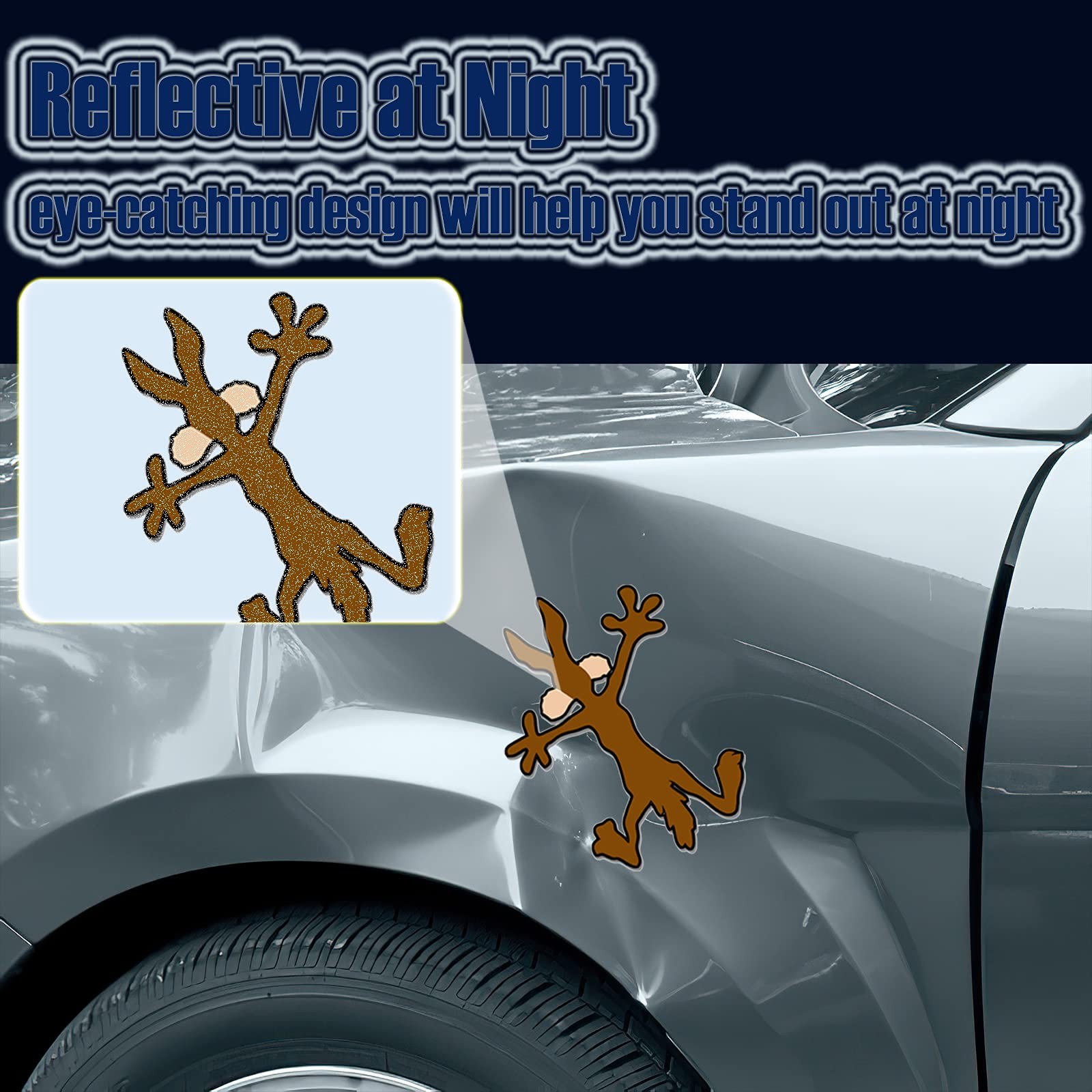 2 Pcs Reflective Dent Fix Car Decal 9.8" 5.9" Cartoon Coyote Splat Wall Door