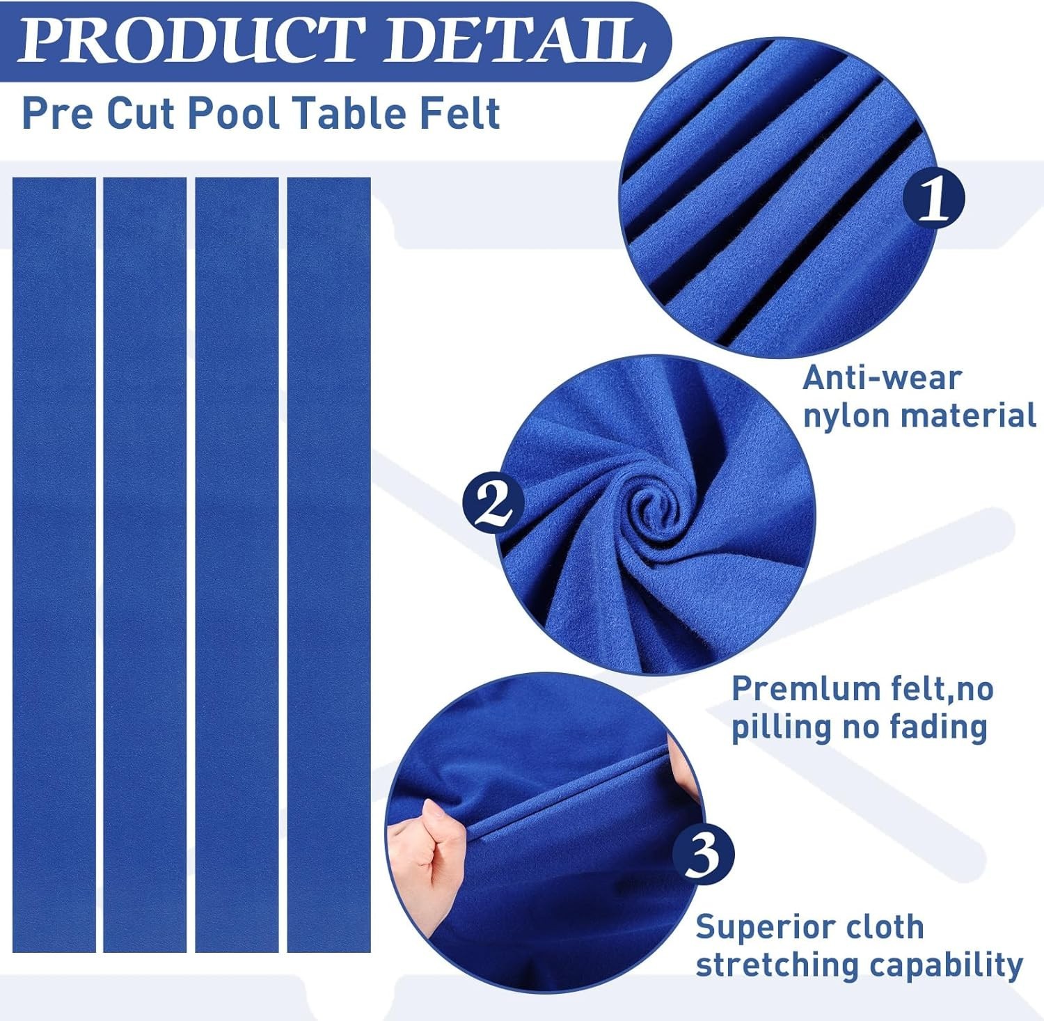 Billiard Cloth for 8 ft Pool Table Pre Cut Felt with 6 Cloth Strips and 6 Pool T