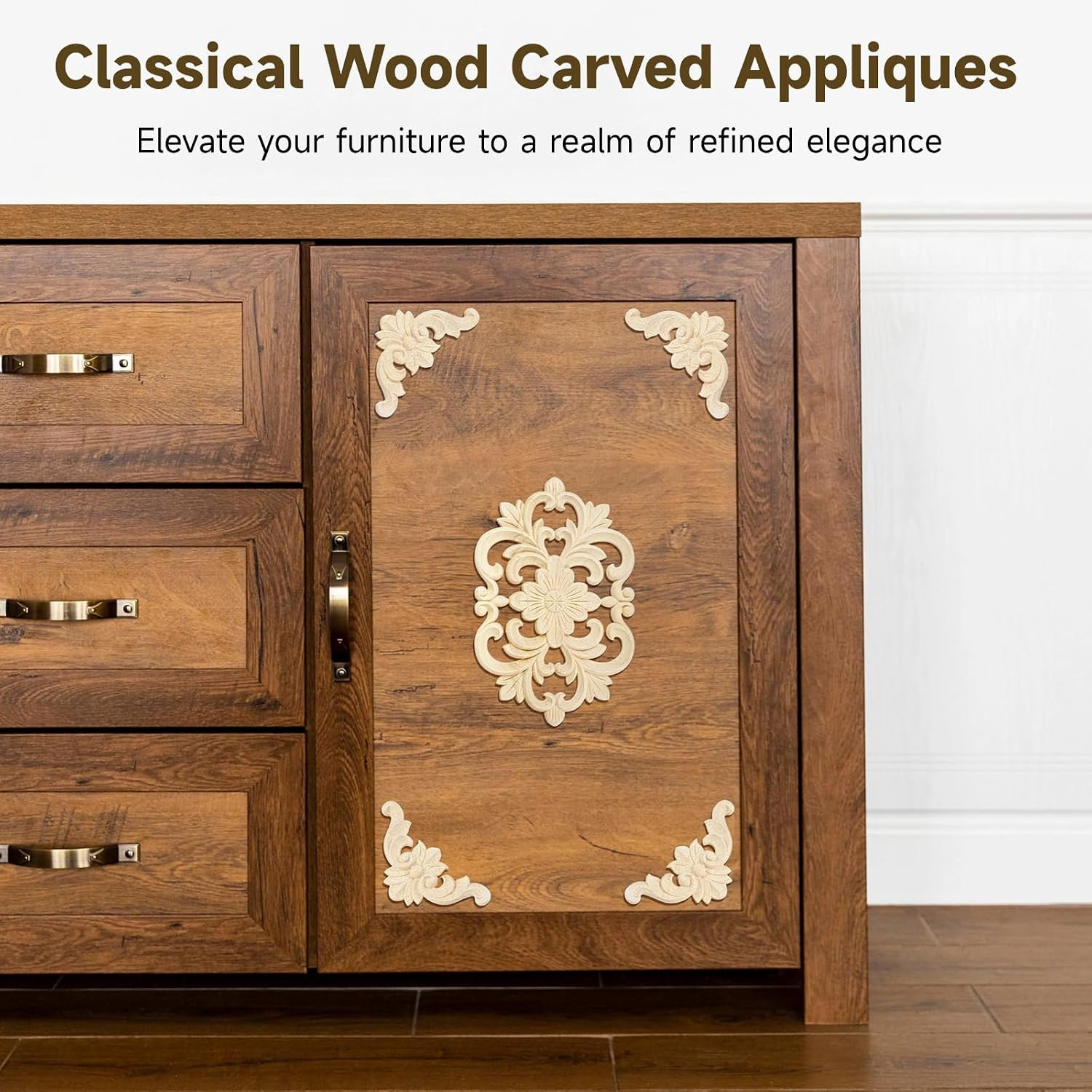 20 Pcs Wood Carved Appliques Onlays, Decorative Flower Decals for Furniture