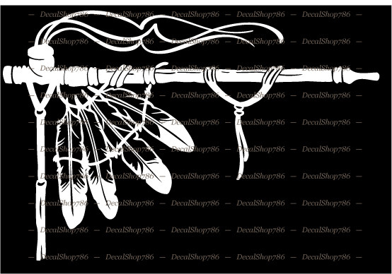 Native American Indian Peace Pipe w/Feathers – Vinyl Die-Cut Peel N' Stick Decal