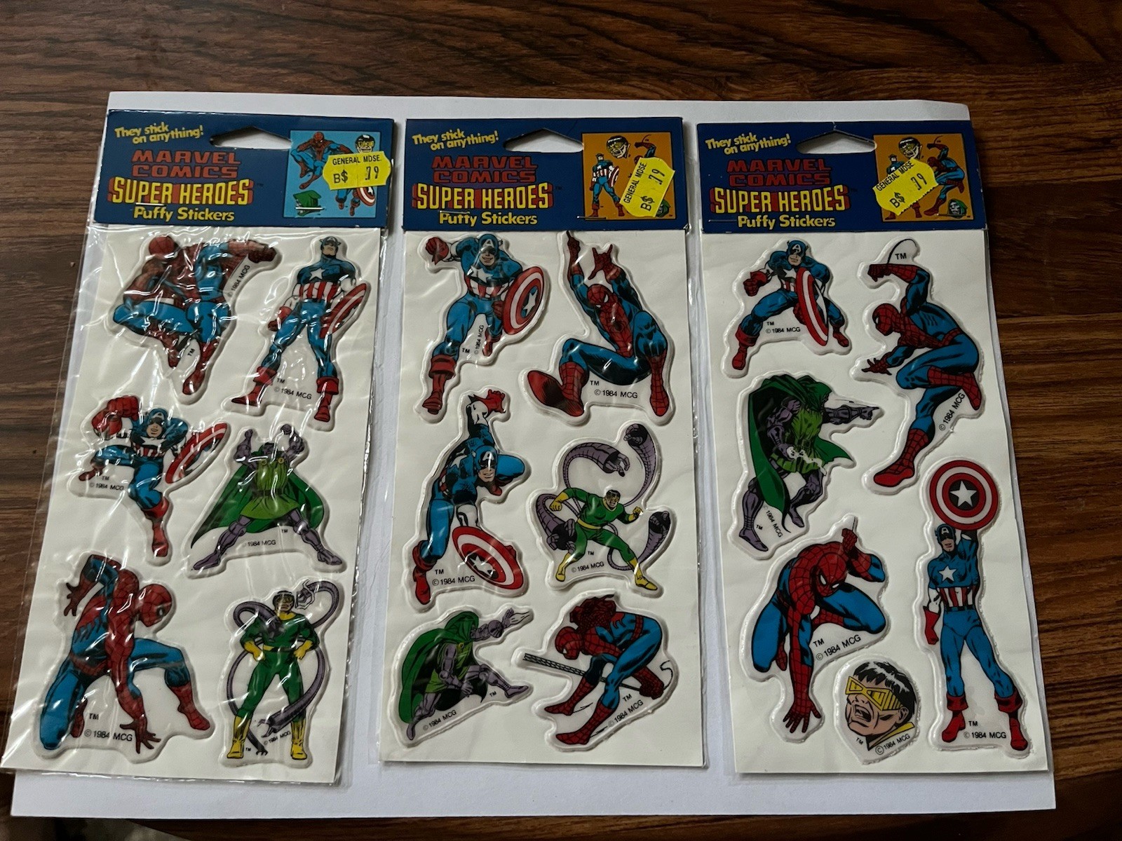 Vintage 1984 Marvel Comics – Super Heroes Puffy Stickers – New Sealed-LOT OF (3)