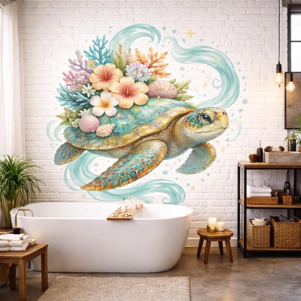 Sea Turtle Wall Decal | Tropical Floral Wall Sticker